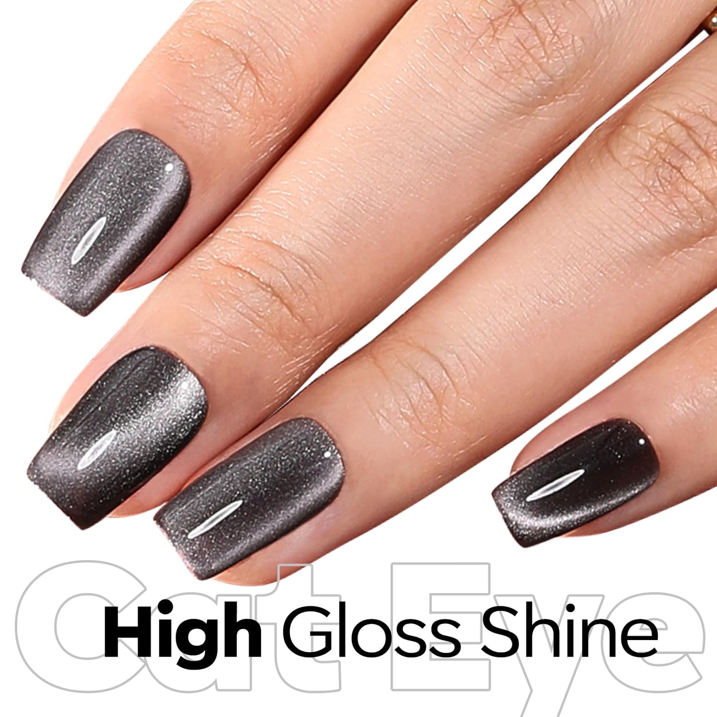 modelones Cat Eye Gel Nail Polish, 15 ML Holographic Glitter Shimmer Translucent Sheer Color Black Polish Magnetic Nail Polish with Magnet Soak Off Led Top Coat Nail Art Gel DIY Salon Gift