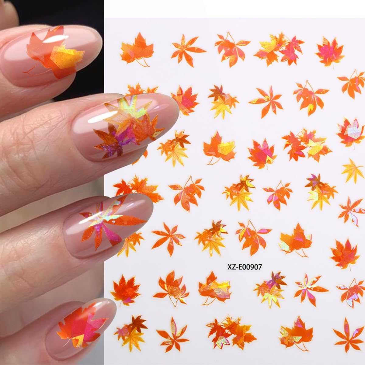 12Sheets Autumn Maple Leaves Nail Stickers 3D Self-Adhesive Fall Nail Art Stickers Gold Yellow Pumpkins Ginkgo Leaf Nails Design Decal Thanksgiving Day Nail Art Decoration for Women DIY Nail Supplies