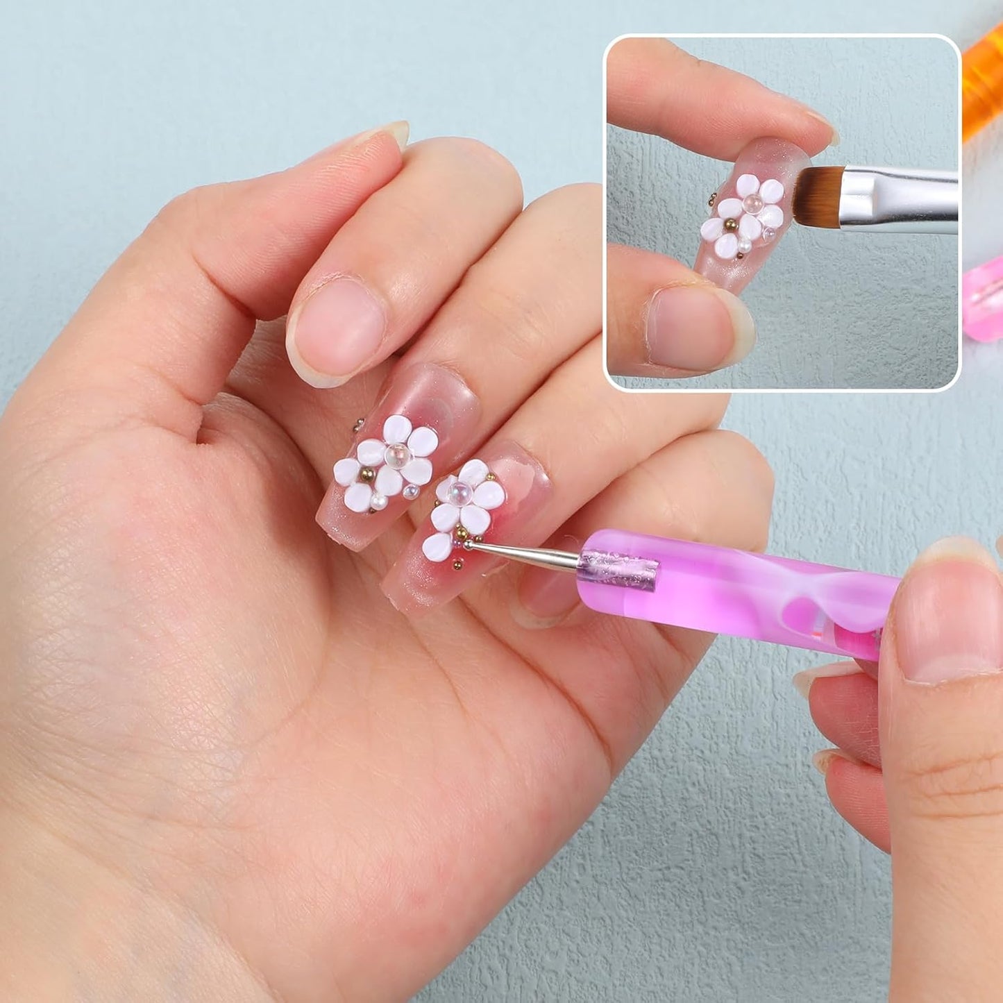 4 Pcs Gel French Manicure Brush with Dotting Tool Acrylic Nail Clean Up Brushes Elegant Marble French Nail Brush Set for Manicure Art Design and Nail-Cleaning (Multicolor 10# 12# 14# 16#)