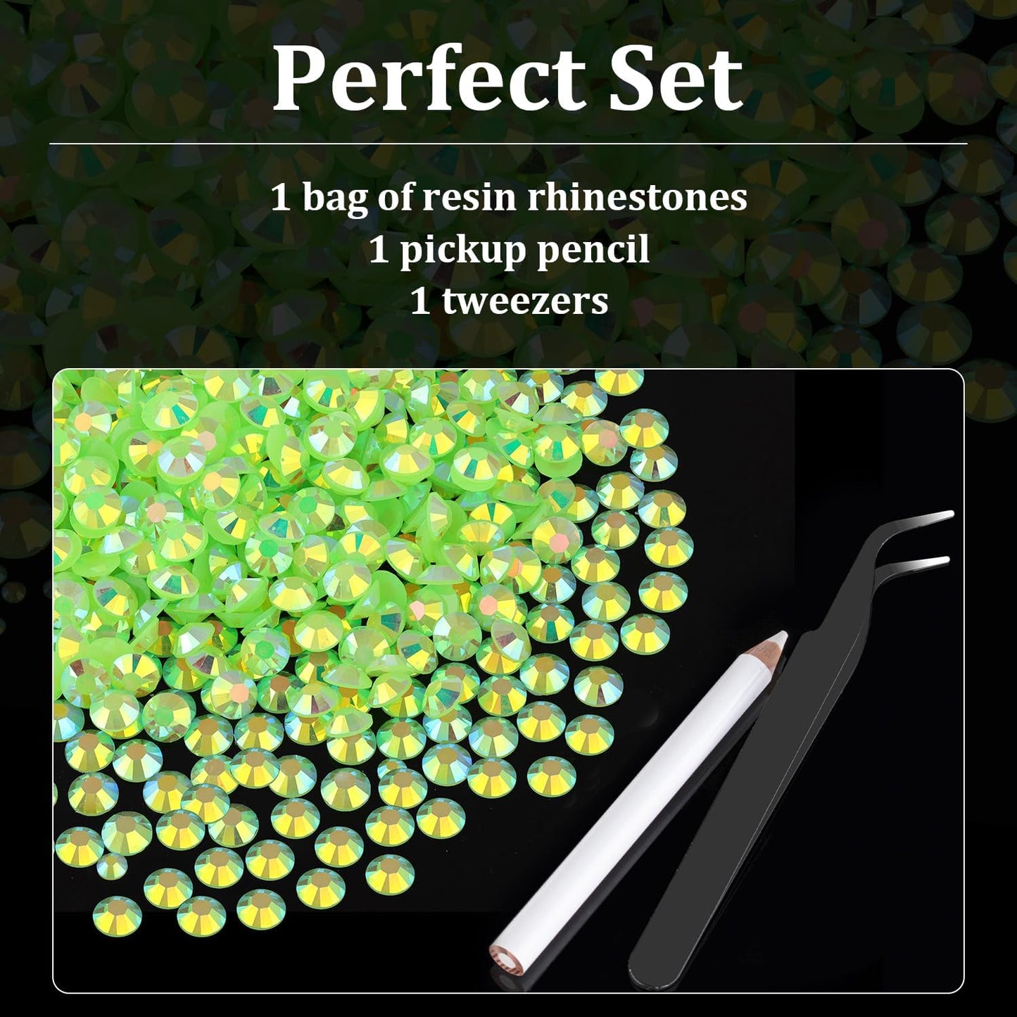 5000pcs 5mm Resin Rhinestones Bulk, Fluorescent Green AB Flatback Round Jelly Rhinestones Non Hotfix Crystal Gems Large Quantity Wholesale for DIY Crafts Clothes Face Makeup Manicure