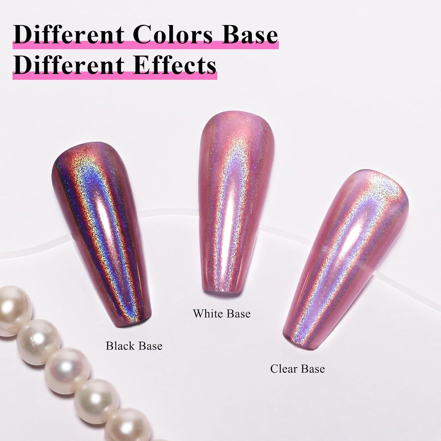 Imtiti Holographic Rose Gold Chrome Nail Powder Kit,1g Holo Iridescent Pink Meatllic Mirror Effect Powder with 10ml White Color Gel Polish Metal Nail UV DIY Kit