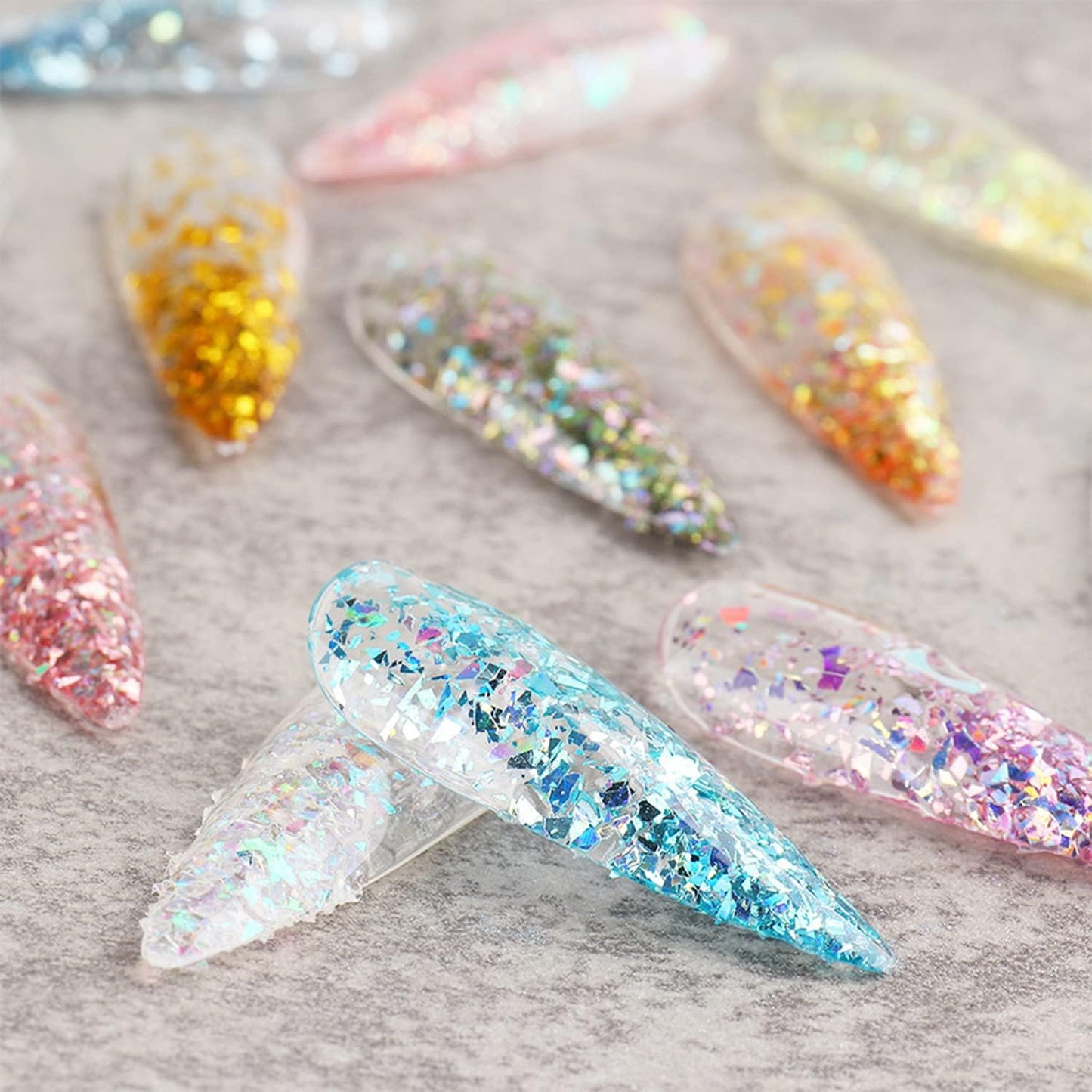 Holographic Glitter Nail Art Flakes, 12 Colors Irregular Sparkly Sequins Design, 3D Shiny Powder Acrylic Nails Supplies for Women Girls Manicure Charms Decorations, DIY Resin Tips