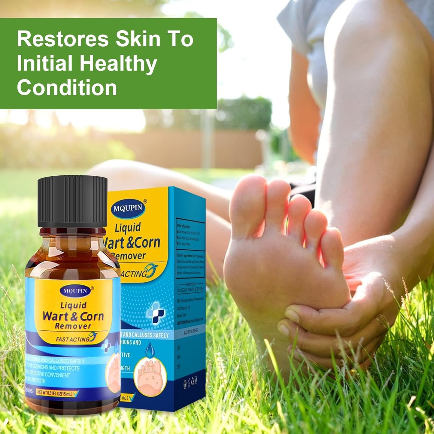 MQFORU Corn Remover, Corn Removers for Toes, Callus Remover for Fast-Acting Foot Care - Plantar and Common Callus Remover 15ML (0.51 oz 15 pcs Pads)