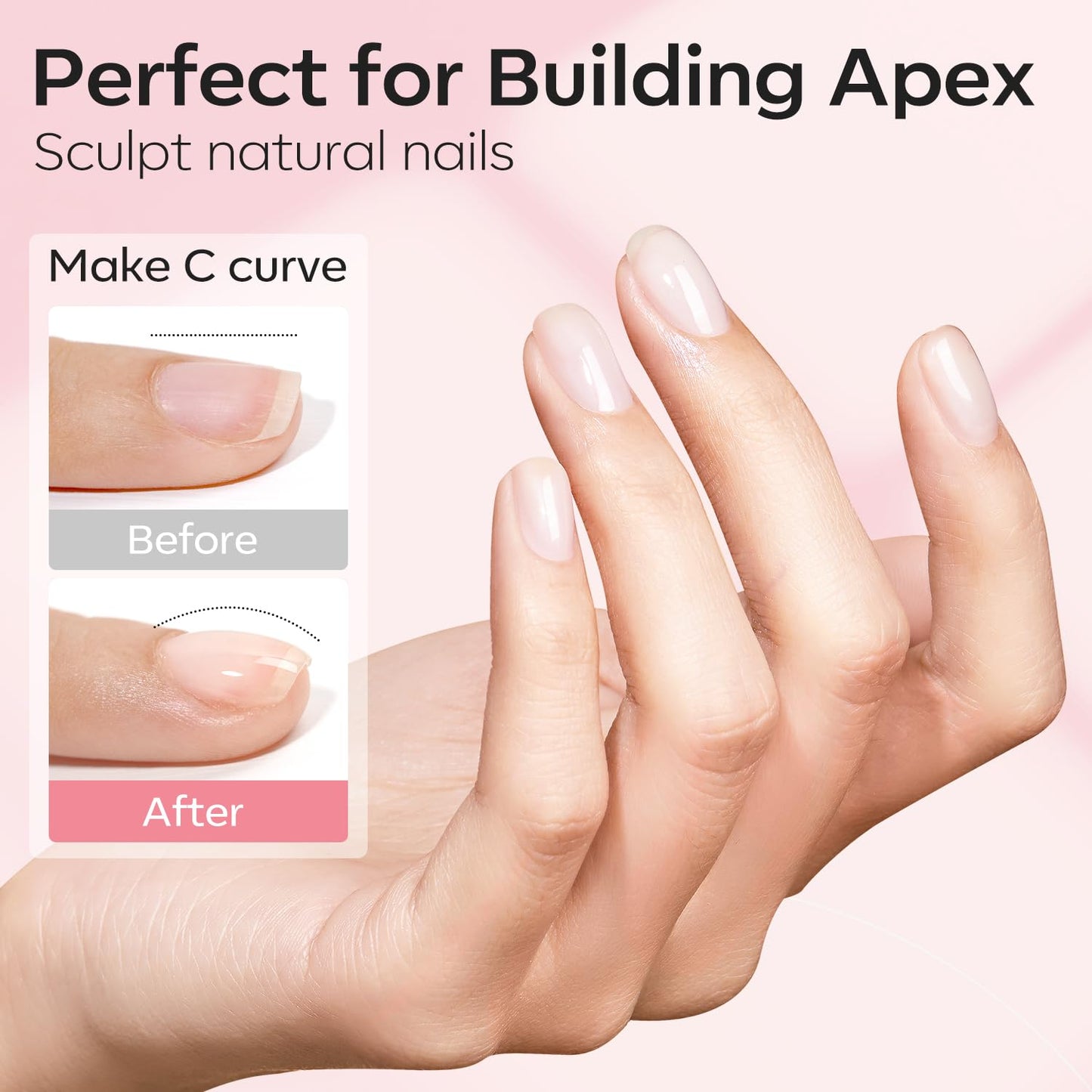 modelones Builder Nail Gel, 2 Pcs Clear and Rose Nude Pink Builder Nail Polish for Thickening Apex Building 8-in-One Rubber Color Base Polish Strengthener Extend Gel LED Lamp Cured 10 ml DIY Salon