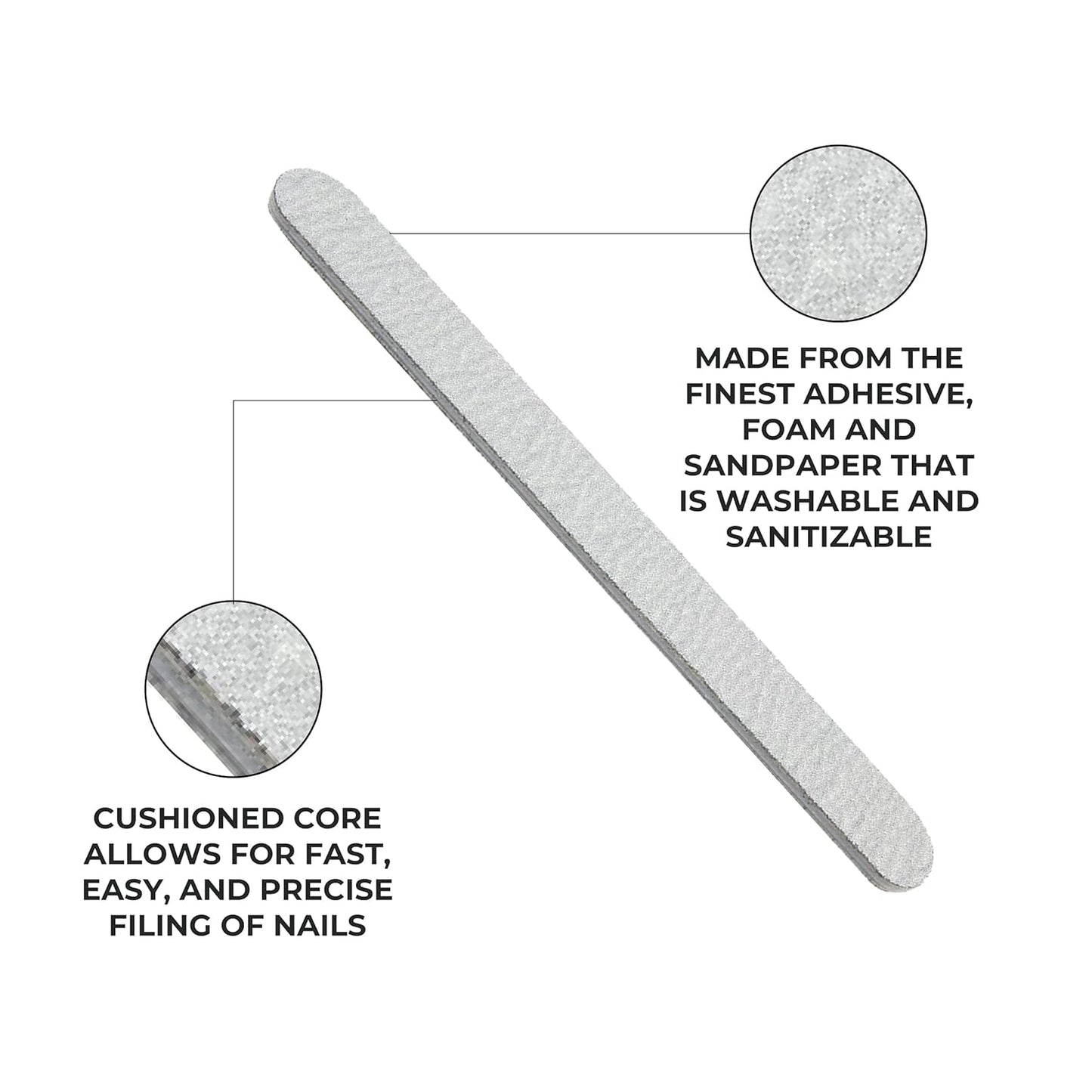 ForPro Professional Collection Zebra Foam Board, 100/180 Grit, Double-Sided Manicure Nail File, 7" L x .75" W 50-Count