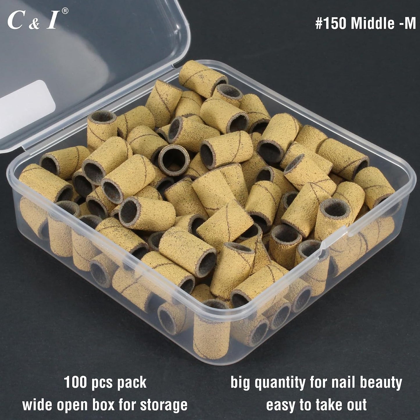 C & I Nail Sanding Bands 100 PCS Plus Upgrade Mandrel 1 PC, Nail Drill Bits for Acrylic Gel Nails Remove, Natural Nails Buffer for Nail Prep and Nail Shiner (Yellow, #150 Middle)