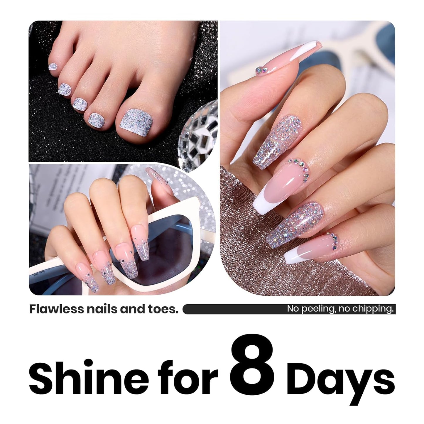 Beetles Silver Glitter Nail Polish, 1Pcs 15ml Silver Color Sparkle Nail Polish Quick Dry, Holographic Nail Lacquer Art Effect for Nail Salon DIY at Home, Nail Art Design for Women
