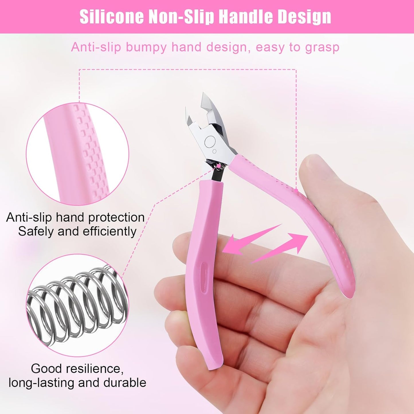 Diesisa Cuticle Trimmer - Jaw Extremely Sharp - Cuticle Clippers for Nails with Silicone handle - Non-Slip - Professional Cuticle Cutter, Dead Skin Remover Stainless Cuticle Remover Tool-Pink