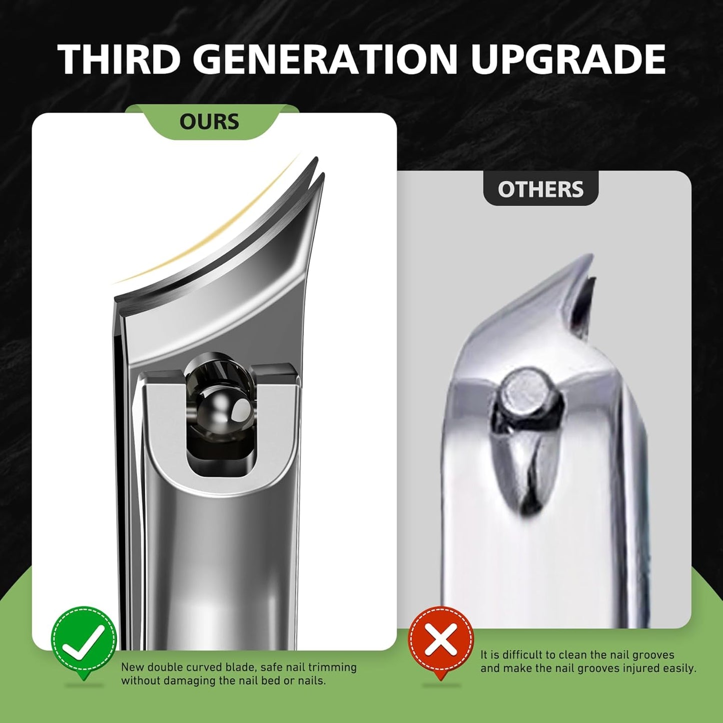 Slanted Curved Blade Ingrown Toenail Clippers for Thick Toenails, Angled Toe Nail Fingernail Cutter Trimmer for Seniors and Men - Black (Pear Silver)