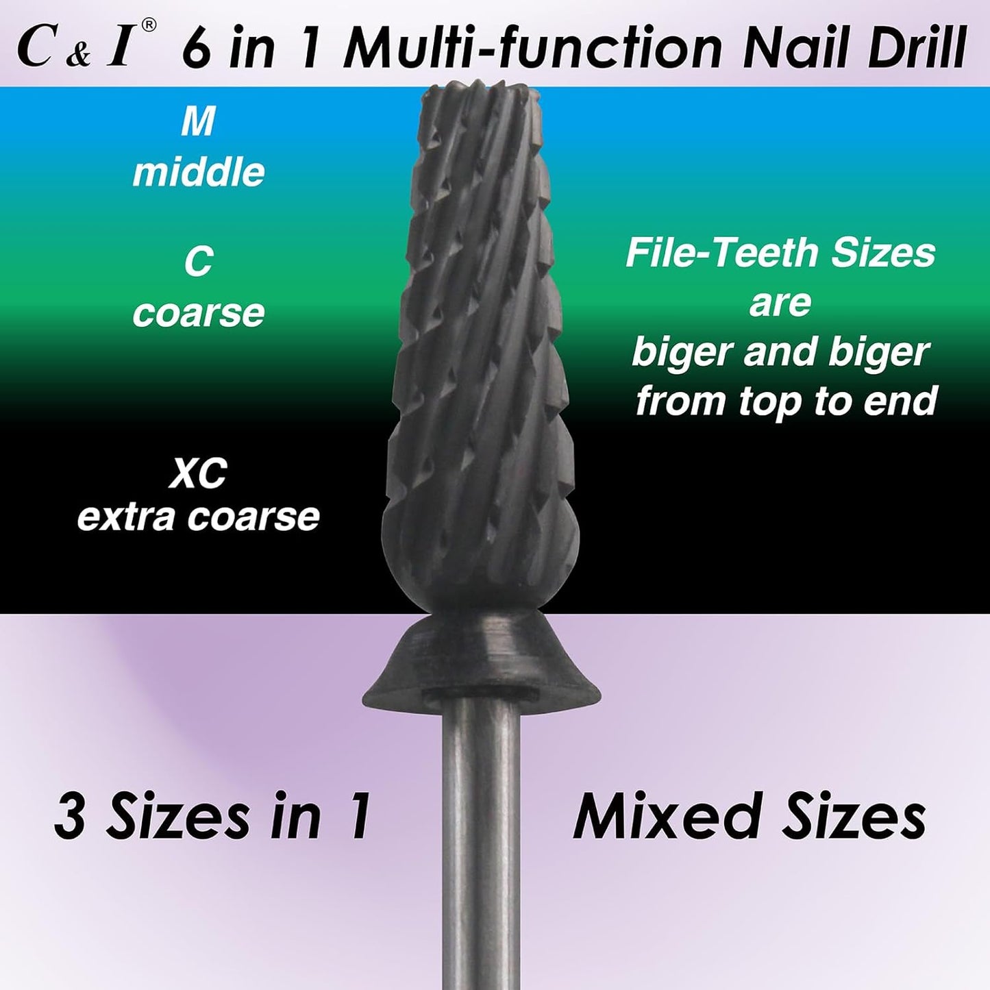 C & I Nail Drill Bit 6 in 1 Multi-function Rounded End E-file, Diamond Coat, CNC Overall Cut Nail Tools for Nail Techs Quick Remove Acrylic Nail Gels & Nail Art (Special Coat, Extra Coarse -XC)