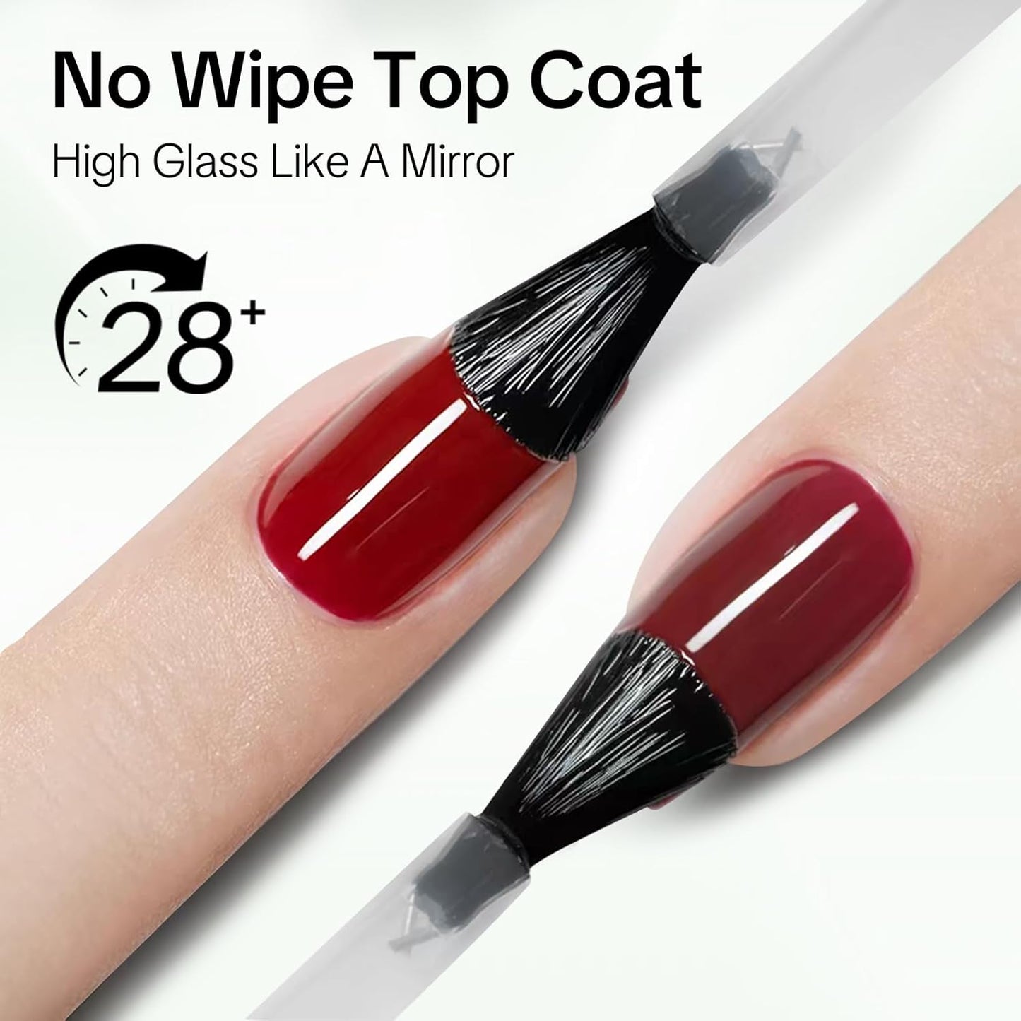 Top Coat for Nails, No Wipe High Glass Long Lasting 28+ Days, Chip Scratch Resistance Anti-yellowing Glossy Shine Manicure, Brush on Friendly for Home DIY Beginner (U V Lamp Needed)