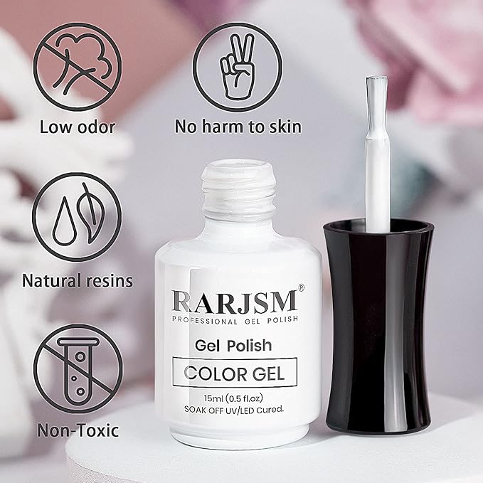 RARJSM Pure White Gel Nail Polish 15ml Soak Off UV LED Nail Gel Polish Nail Art French Manicure Solid White Salon DIY at Home Curing Required 1 Piece Single Bottle 0.5 Fl.oz