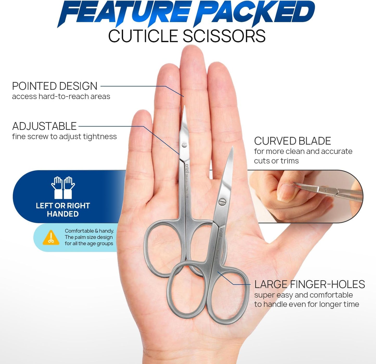 Nail Scissors for Women & Men – Stainless Steel, Curved Blade, Sharp Scissors for Toenails, Manicure, Pedicure, Cuticle For Home & Professional Use (Nail and Cuticle Scissors Pair)