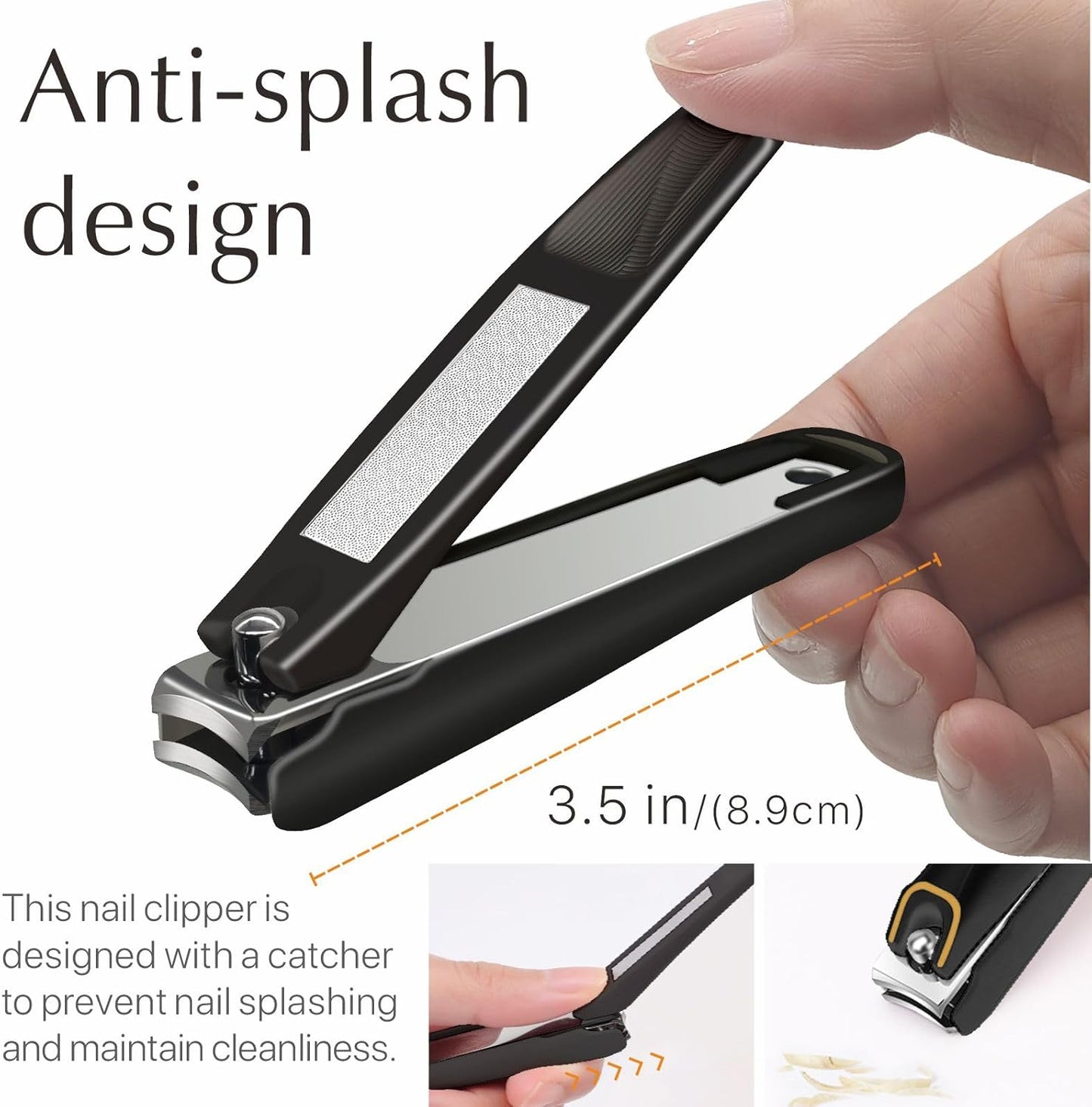 Nail Clippers for Men, Toe Nail Clippers for Thick Nails for Seniors, Nail Clipper Set with Catcher, Professional Fingernail Clipper(Black)