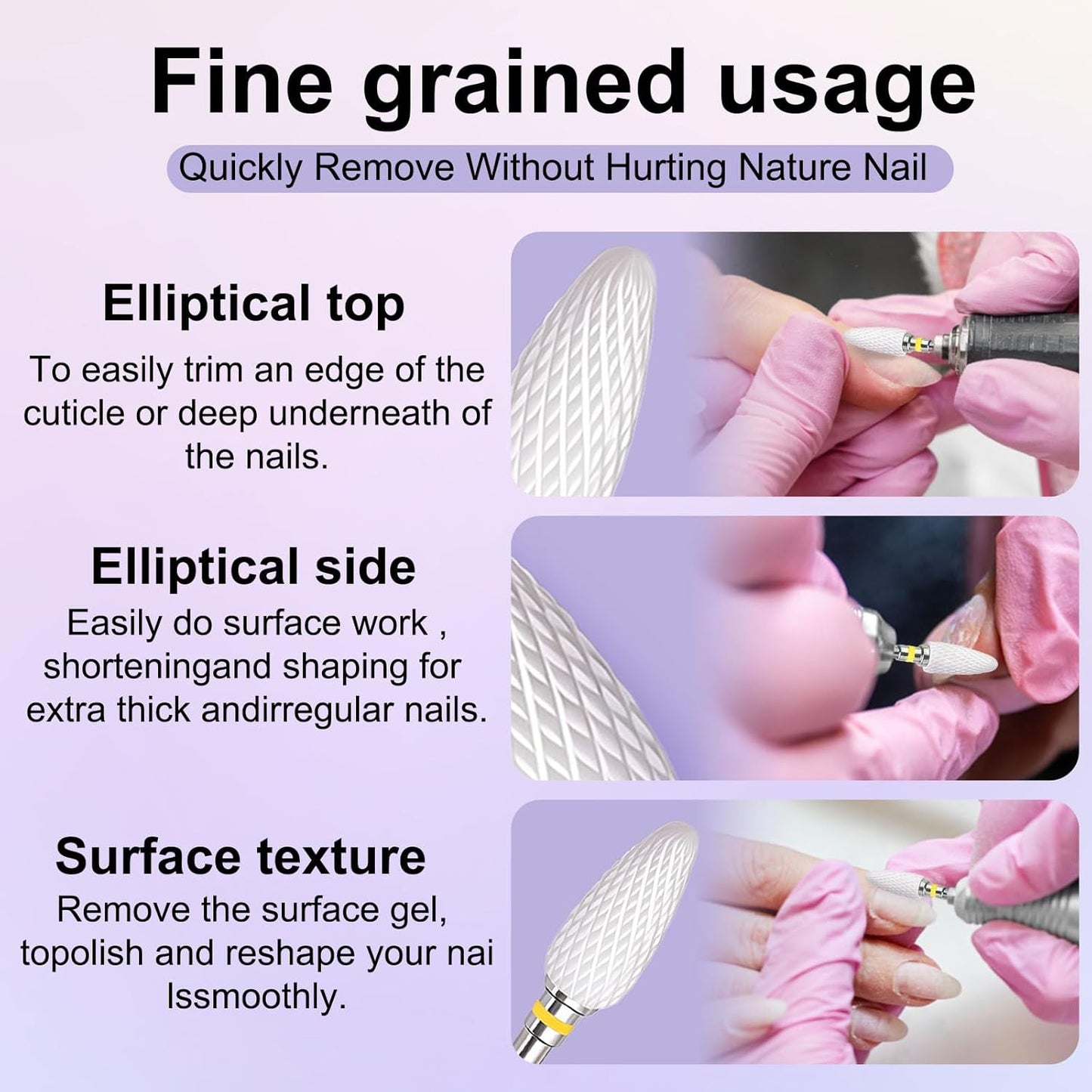 Fantexy 3/32" Ceramic Nail Drill Bit - Remove Acrylic Hard Gels Quickly and Safely,White Ceramic Cone File Bit for Nail Art,Manicure,Pedicure,Gel,Cuticle Clean(Extra Fine - XF)