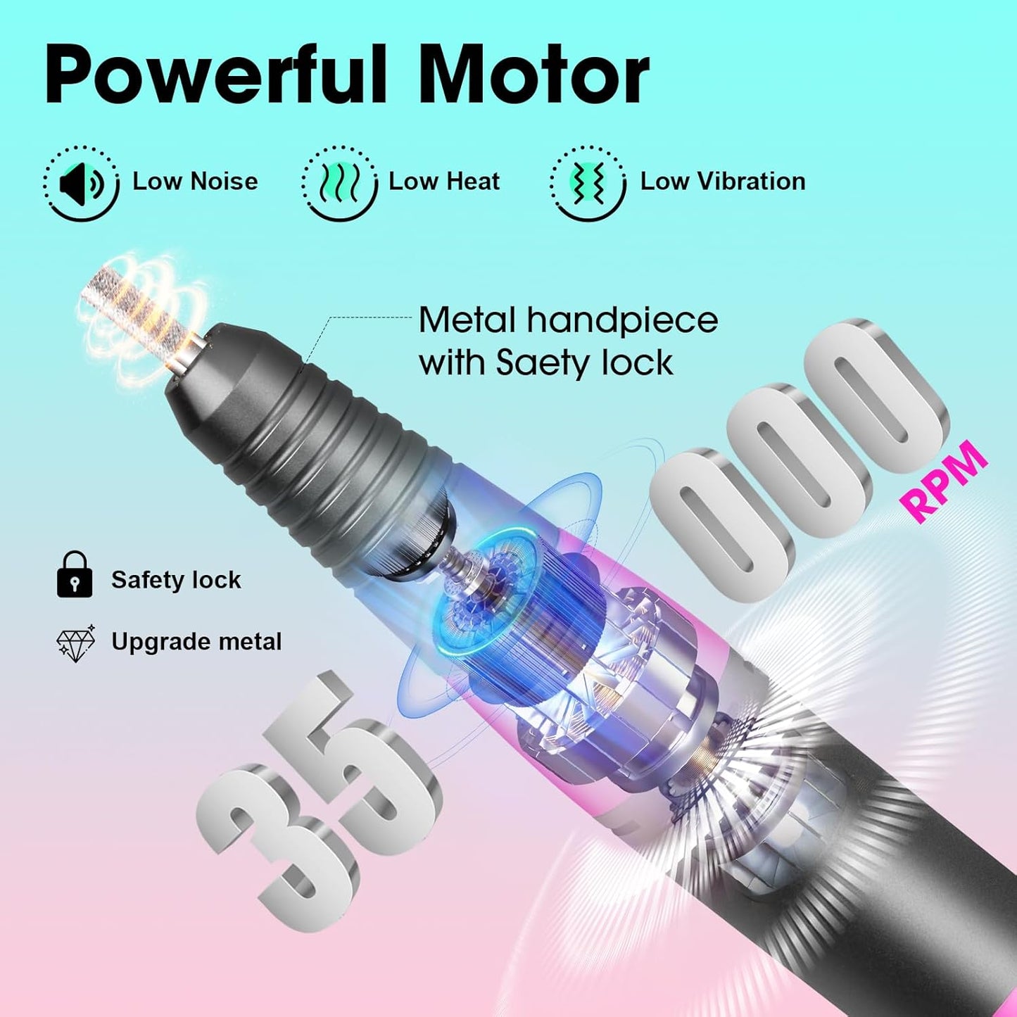 LAVAED Nail Drill Professional Electric Nail File 35000RMP Nail Filer Nails Drill Kit Electric E Filer for Nails with Nail Drill Bits and Sanding Bands and for Acrylic Nail Gel Nail Manicure Pedicure