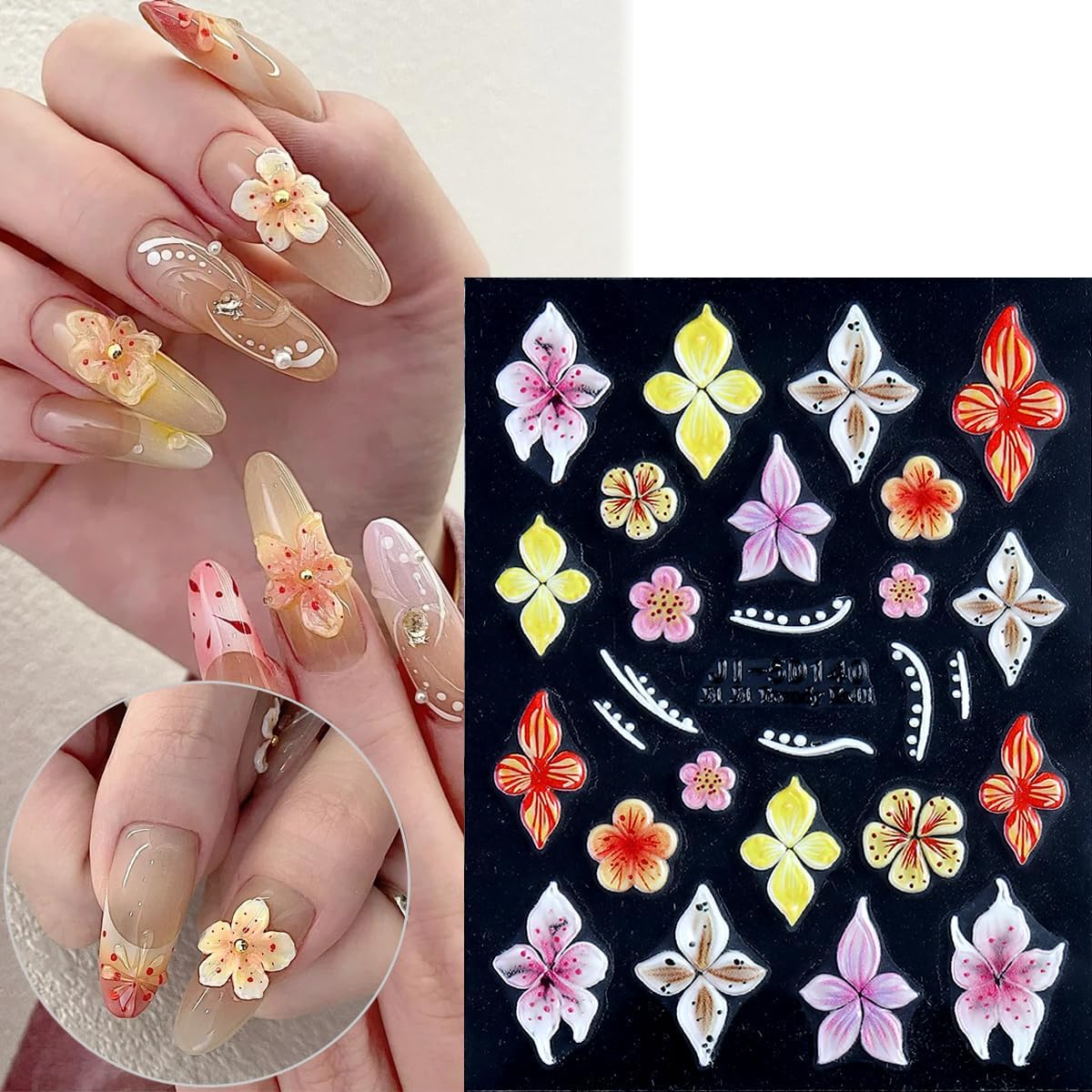 Flower Nail Stickers 5D Embossed Lily Flower Stickers for Nails Hibiscus Self Adhesive Floral Nail Decals Gold Flower Nail Charms Vacation Design Pegatinas para Uñas 4 Sheet