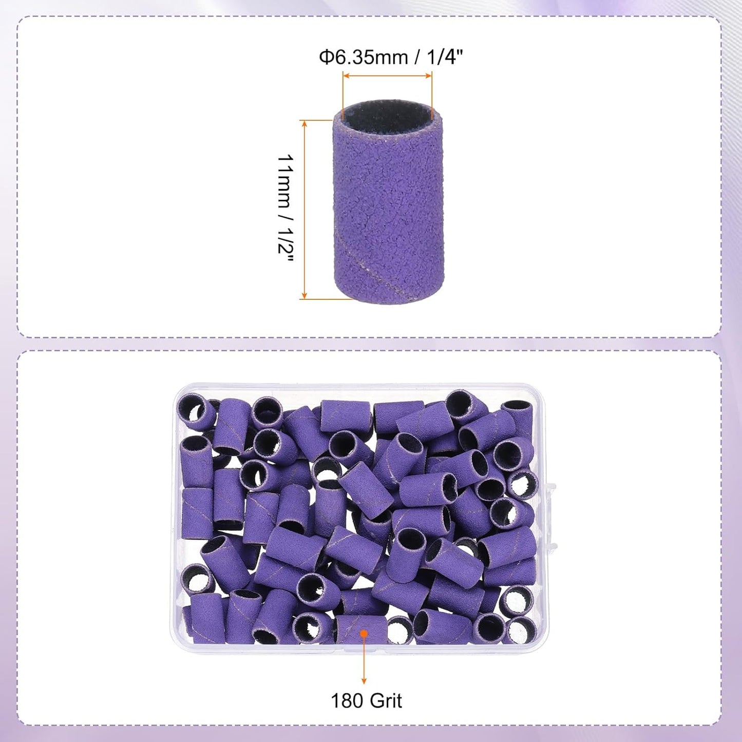 HARFINGTON 100pcs Small Sanding Bands 180 Grit for Nail Drill Bits Mini Sanding Band for Nails Gel Manicures Purple