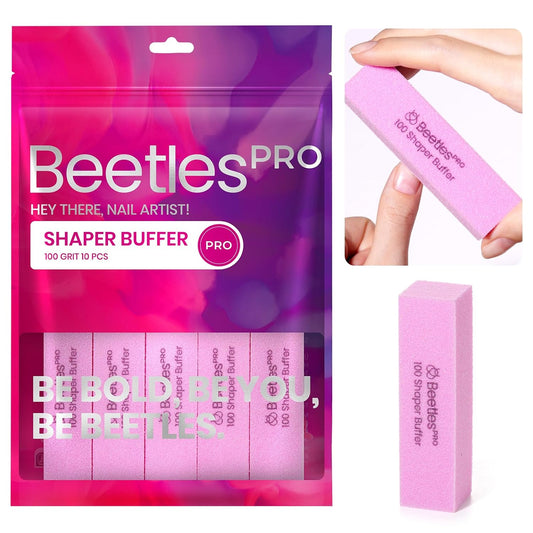 Beetles Pro 10-Pcs Nail Buffer – Professional 100 Grit Sanding Blocks Nail Files and Buffers 4-Sided Pink Nails Files for Acrylic, Gel & Natural Nails – Salon Quality Manicure Tool