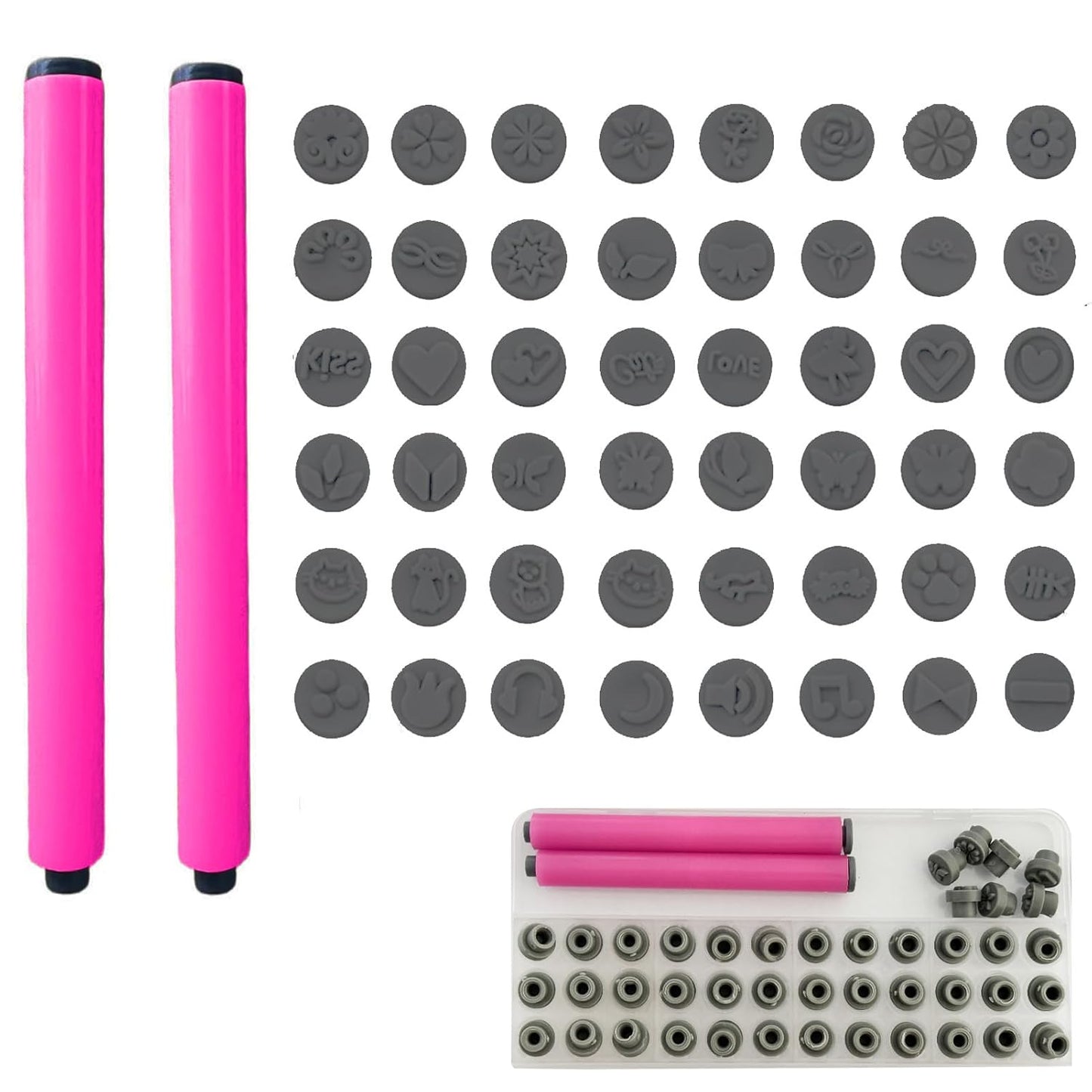 48 Pcs Nail Stamp Pen Set, Nail Art Pens, Quick Nail Art Tools with Different Patterns, Flower Butterfly Rose DIY Nail Stamping Pen Kit, Nail Design Tools for Women (Gray)
