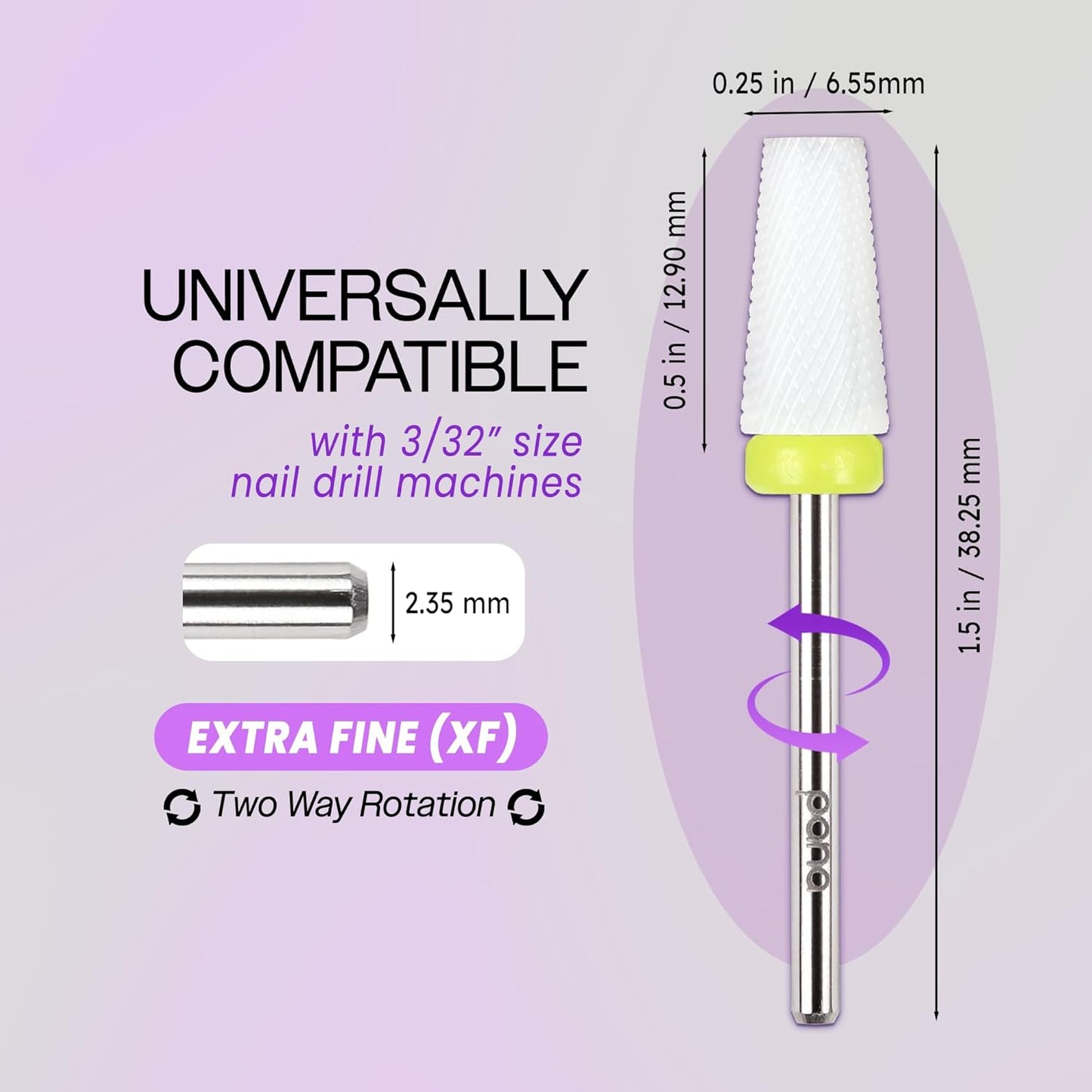 pana Professional USA Ceramic White TAPERED Barrel Bit Nail Drill (Grit: EXTRA FINE - XF) 3/32Inch Shank Size