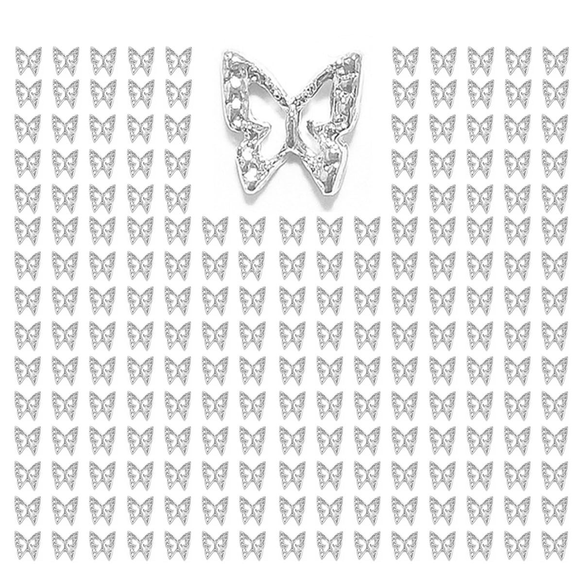 180pcs Silver 3D Butterfly Nails Charms Bulk for Acrylic Nails Art Jewels Decor Supplies