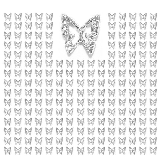 180pcs Silver 3D Butterfly Nails Charms Bulk for Acrylic Nails Art Jewels Decor Supplies