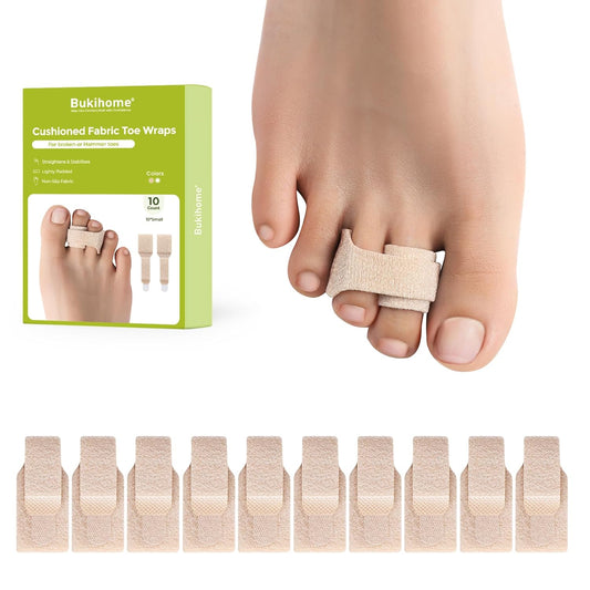 Bukihome Hammertoe Corrector - 10 Pack Toe Straighteners - Broken Toe Wraps - Realign Bent, Curled, Crooked, Claw, Hammer Toes - Toe Corrector Splints for Men and Women (Small, Beige)