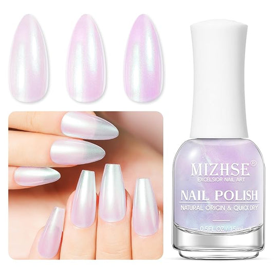 MIZHSE Quick Dry Pearl Nail Polish, Aurora Purple Nail Polish, Fast Drying Glossy Shimmery Mermaid Nail Lacquer Trendy DIY at Home Nail Gift Spree