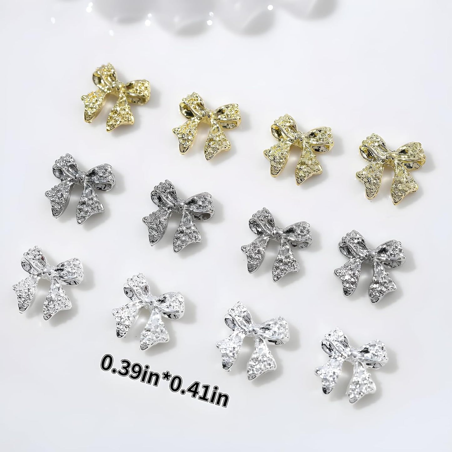 36 Pcs Bow Nail Art Charms 3D Alloy Bow Nail Charms Silver Gold Nail Rhinestones for DIY Acrylic Nails Metal Nail Gems for Women and Girls