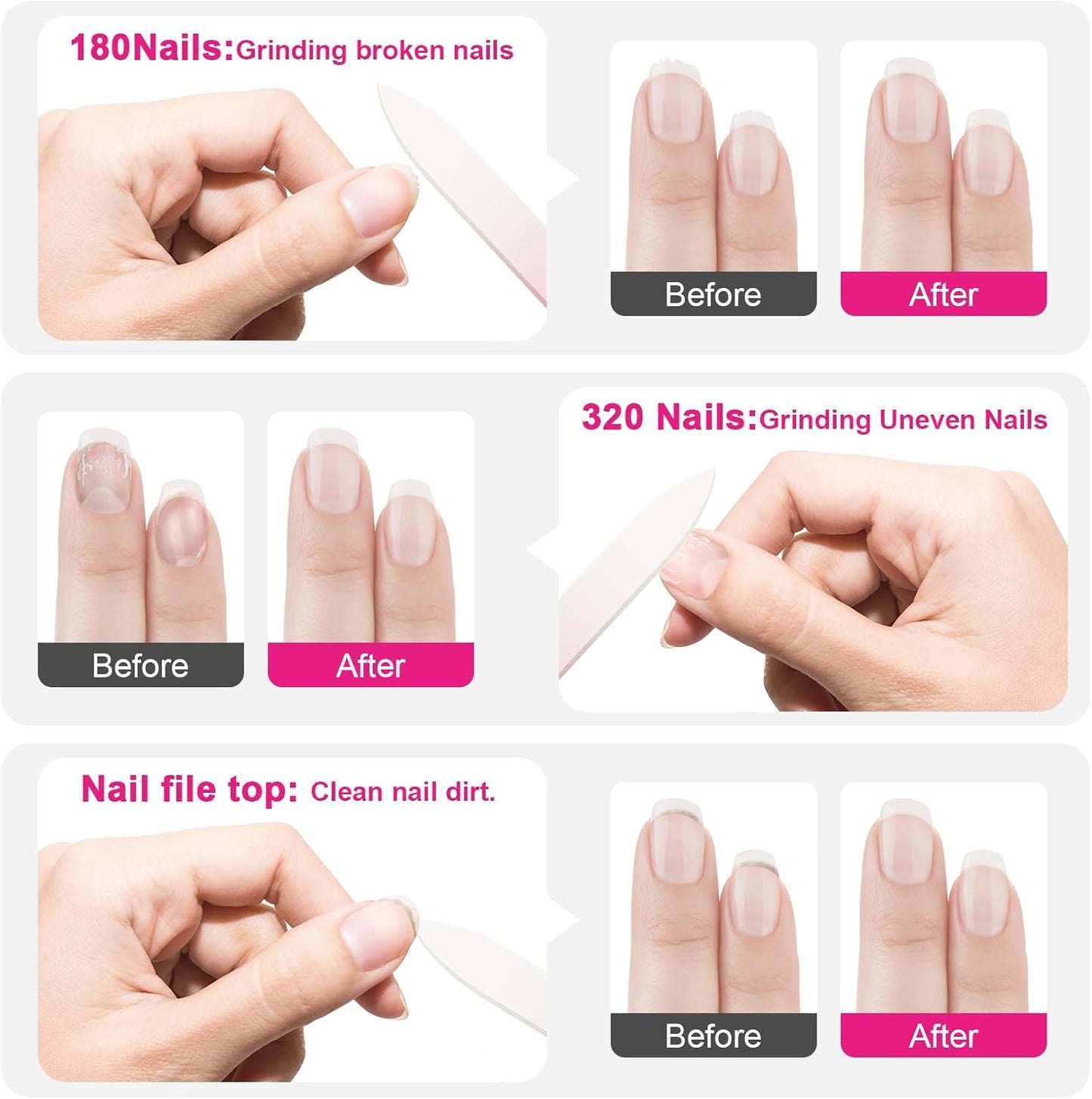 Glass Nail Files for Natural Nails,3Pack Double Sided 180/320 Crystal Nail Filer with Case,Professional Fingernail Files for Women Girls Gifts (Dark Color)