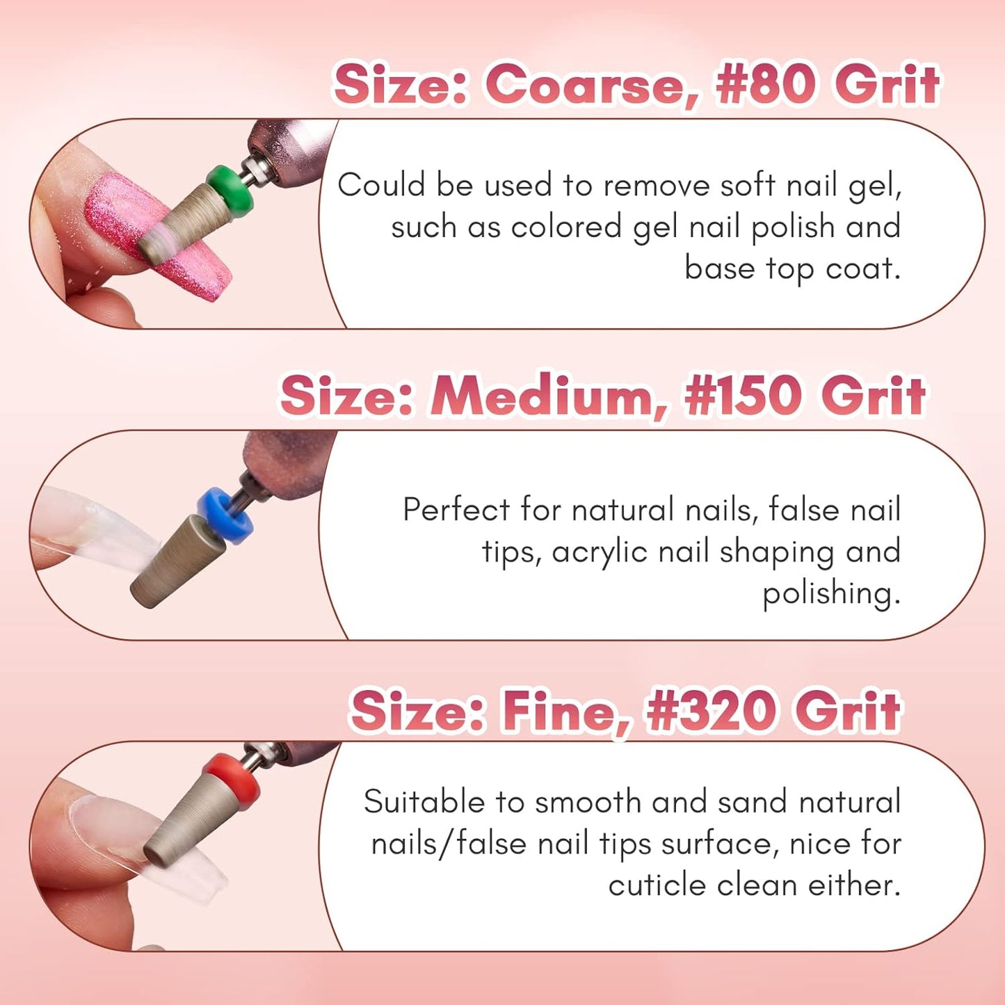 Makartt Nail Drill Bits - Tapered Barrel Carbide Diamond Sanding Buffer Bit for Nail Prep Cuticle Remove, Upgrade Nail Drill Tips with Cross Teeth and Dust-Proof Ring for Manicure Salon, F #320 Grit