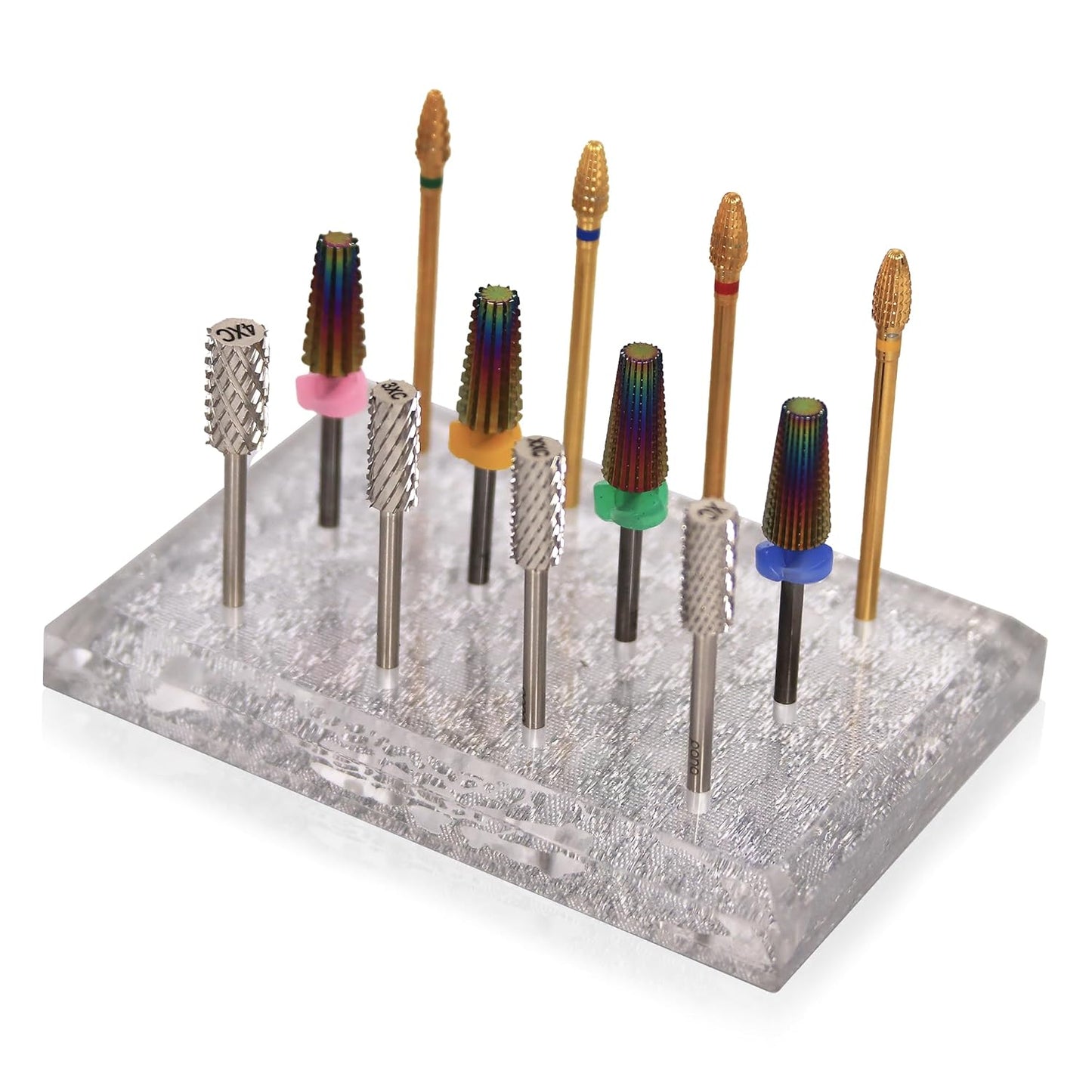 PANA Rectangle Transparent Acrylic Nail Drill Bit Holder Display Organizer Stand - Carbide Bit Storage Mount For Manicure Tools Nail Salon - 12 Holes Silver (Drill Bits Not Included)