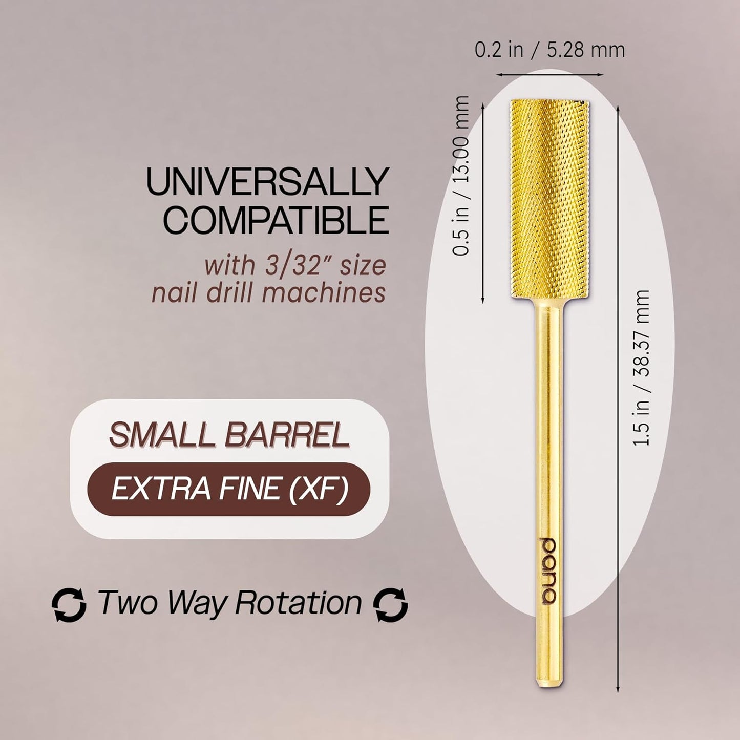 PANA Flat Top Small Barrel 3/32" Shank Size - (Gold, Extra Fine Grit) - Fast remove Acrylic or Hard Gel Nail Drill Bit for Manicure Pedicure Salon Professional or Beginner