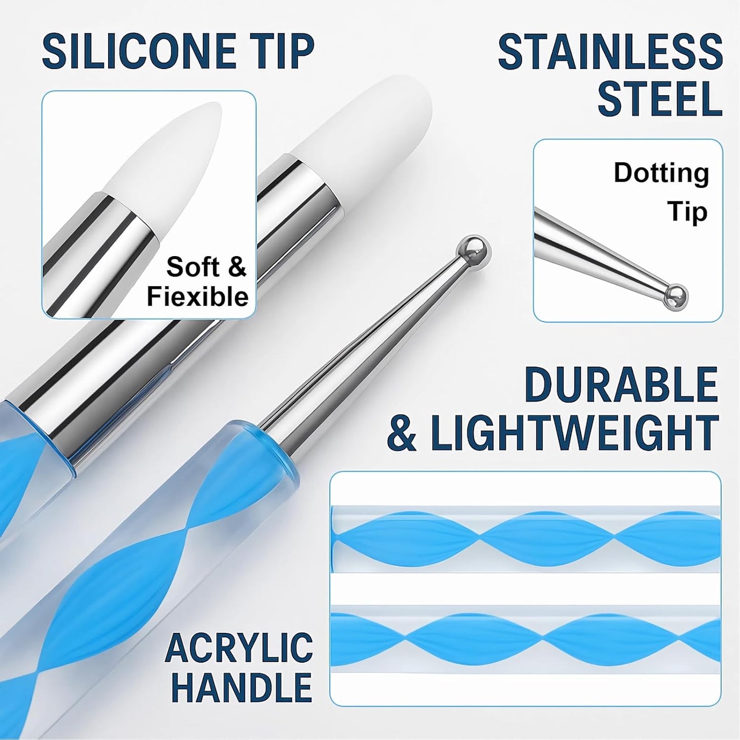 5PCS Dual-Ended Nail Art Dotting Pens – Silicone Sculpting & Dotting Tools Set for Acrylic Gel Nail Design, Gradient, Carving, DIY Manicure