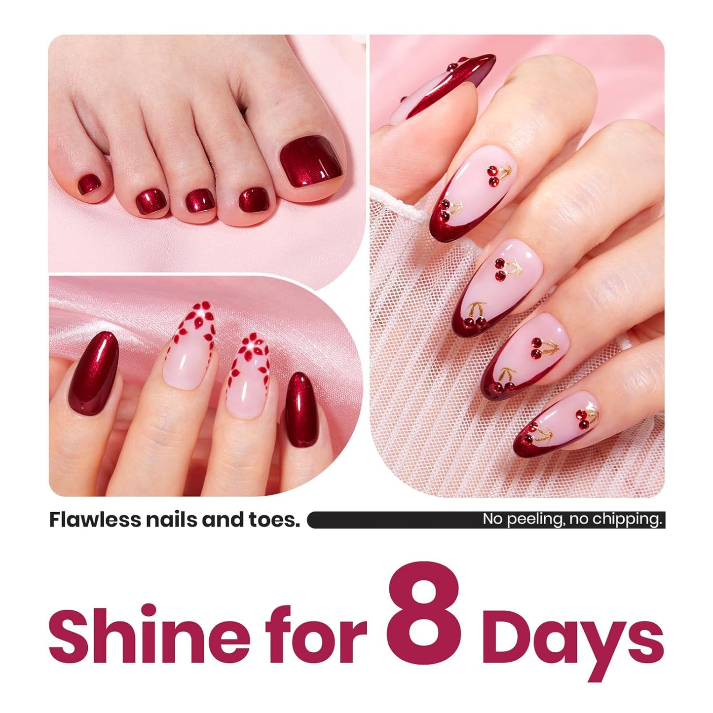 Beetles Deep Wine Red Nail Polish, Fast Air Dry, No UV Needed – Luxurious and Long-Lasting, Perfect for Christmas Party & DIY At-Home, 0.51oz