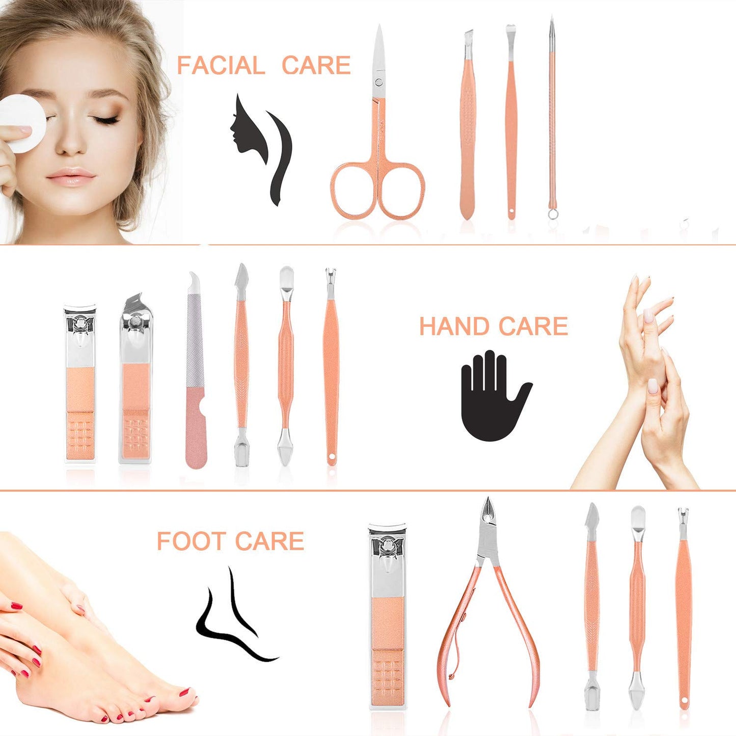 Professional Manicure Pedicure Set 12in1 Nail Care Kit with Stainless Steel Nail Clippers Cuticle Trimmer Grooming Manicure Pedicure Tools for Women Ultra Sharp Sturdy Personal Care Tools Travel Case