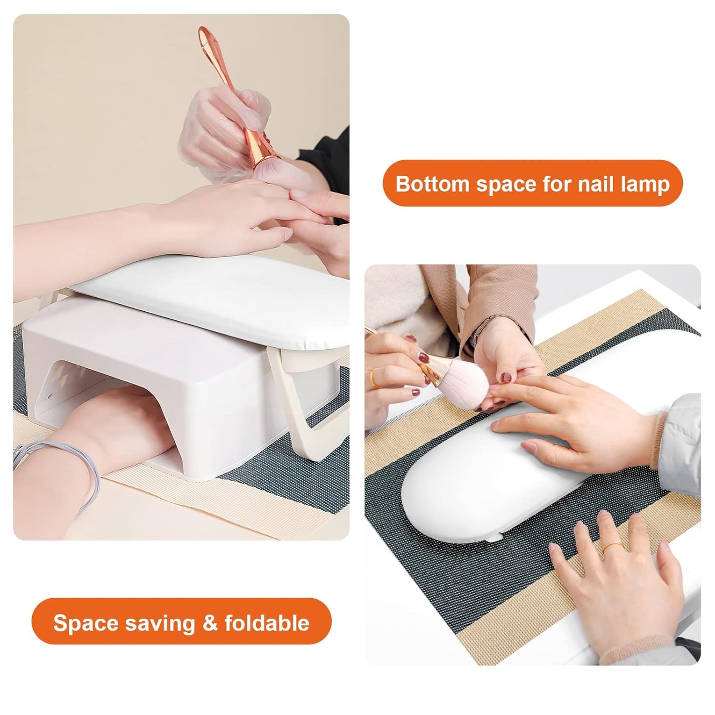 Diesisa Nail Arm Rest, Foldable PU Leather Nail Hand Rest For Manicure, with Soft Nail Mat for Table, Soft Hand Rest for Acrylic Nails/Nail Hand Pillow for Manicure Salon Use-white