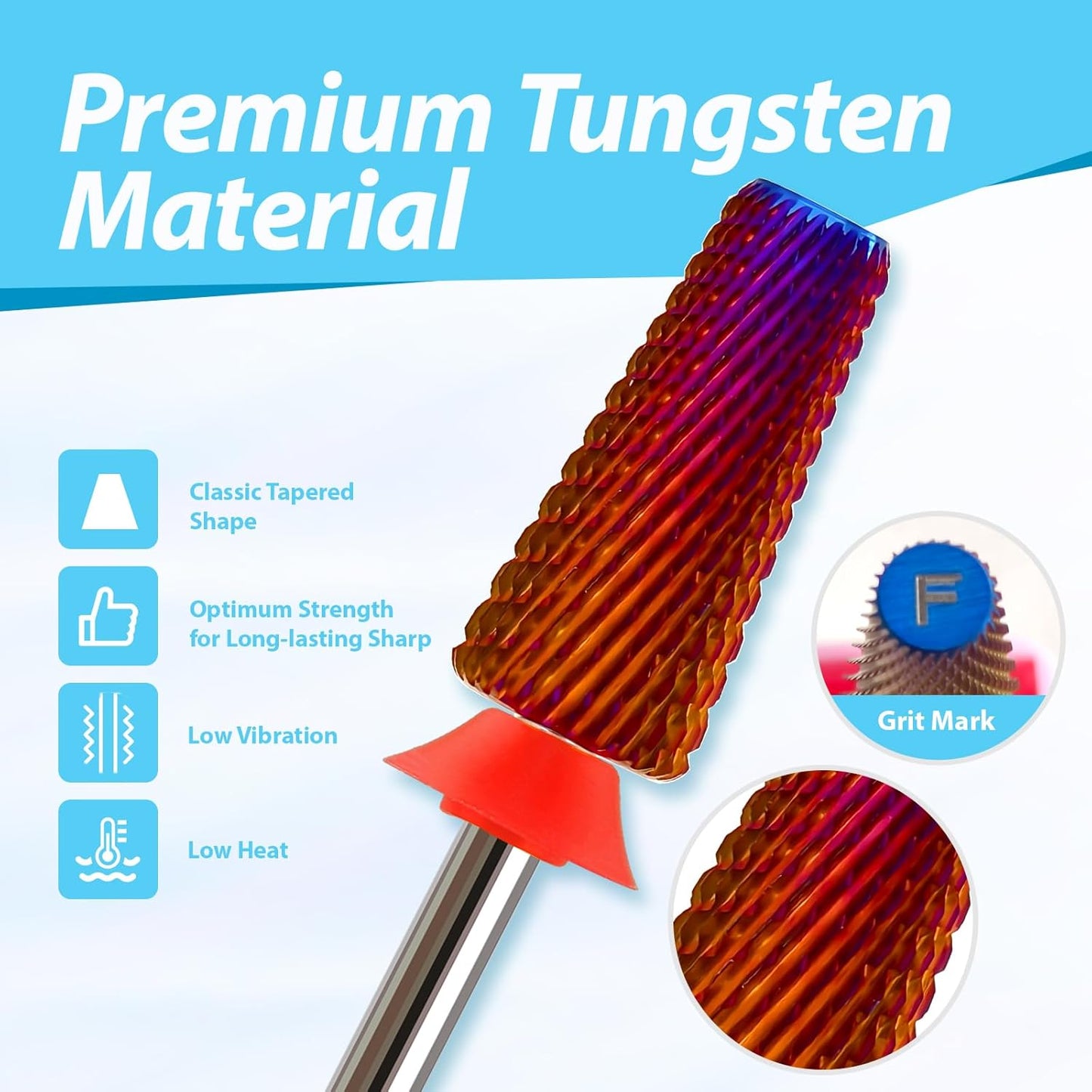 Professional Nail Drill Bits for New Artists, Cross Cut 3/32'' Safety Tungsten Carbide Tapered Bit, Remove Gel Fast, Left & Right Hand Use, Manicure Cuticle Soft Hard Gel Polishing, Fine.