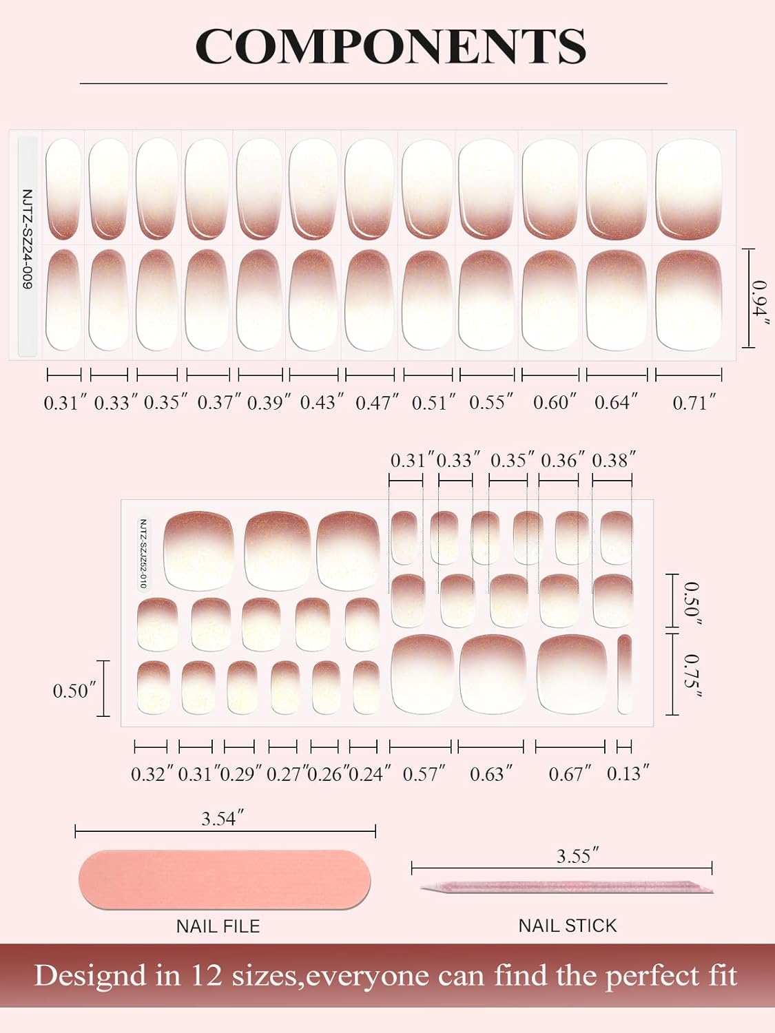 EBANKU 52Pcs Semi-Cured Gel Nail Strips Toes for Toes Real Gel Nail Polish Sticker, Long-Lasting Toenail Stickers Salon Nails at Home Requires UV Light with Nail File&Stick(Chrome )