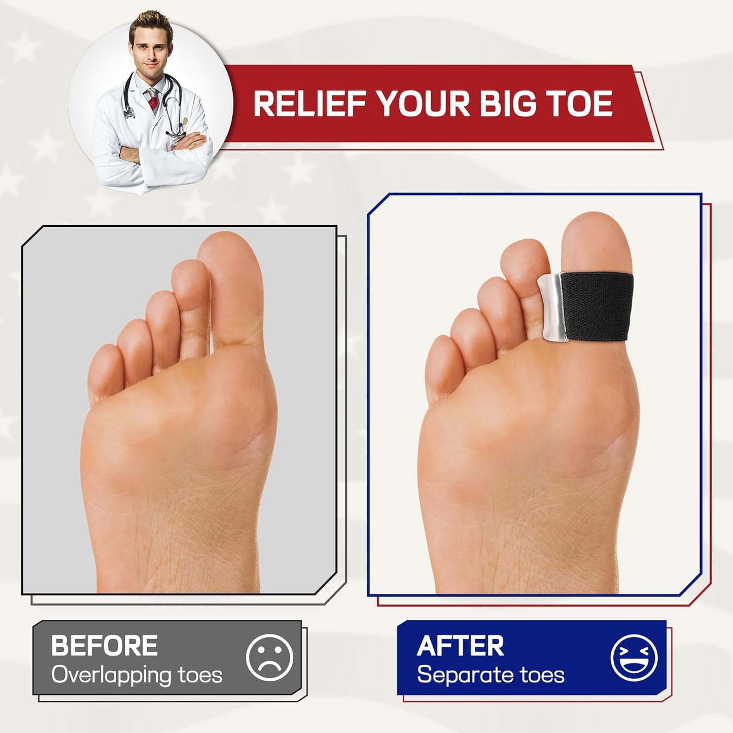 Orthopedic Gel Toe Separators for Overlapping Toes,Big Toe Spacers for Hallux Valgus Corrector with Shock Absorption, All-Day Comfort for Men & Women. (BLACK, WOMEN(4.5-6.5))