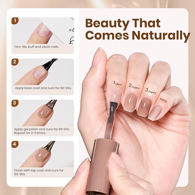 Beetles Brown Jelly Gel Nail Polish - 15ML Soft Brew Natural Nude Brown Gel Polish Sheer Fall Gel Polish Nail Concealer Soak Off UV French Nail Art Manicure Gift for Women