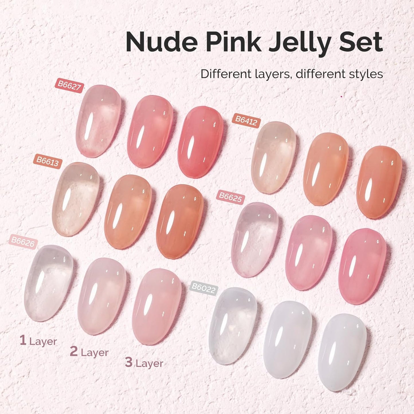 MelodySusie Jelly Gel Nail Polish Set,6 Transparent Colors,Milky or Jelly Texture,Classic Basic Colors Soak Off UV LED Light Cure or Salon Manicure and Nail Art DIY at Home