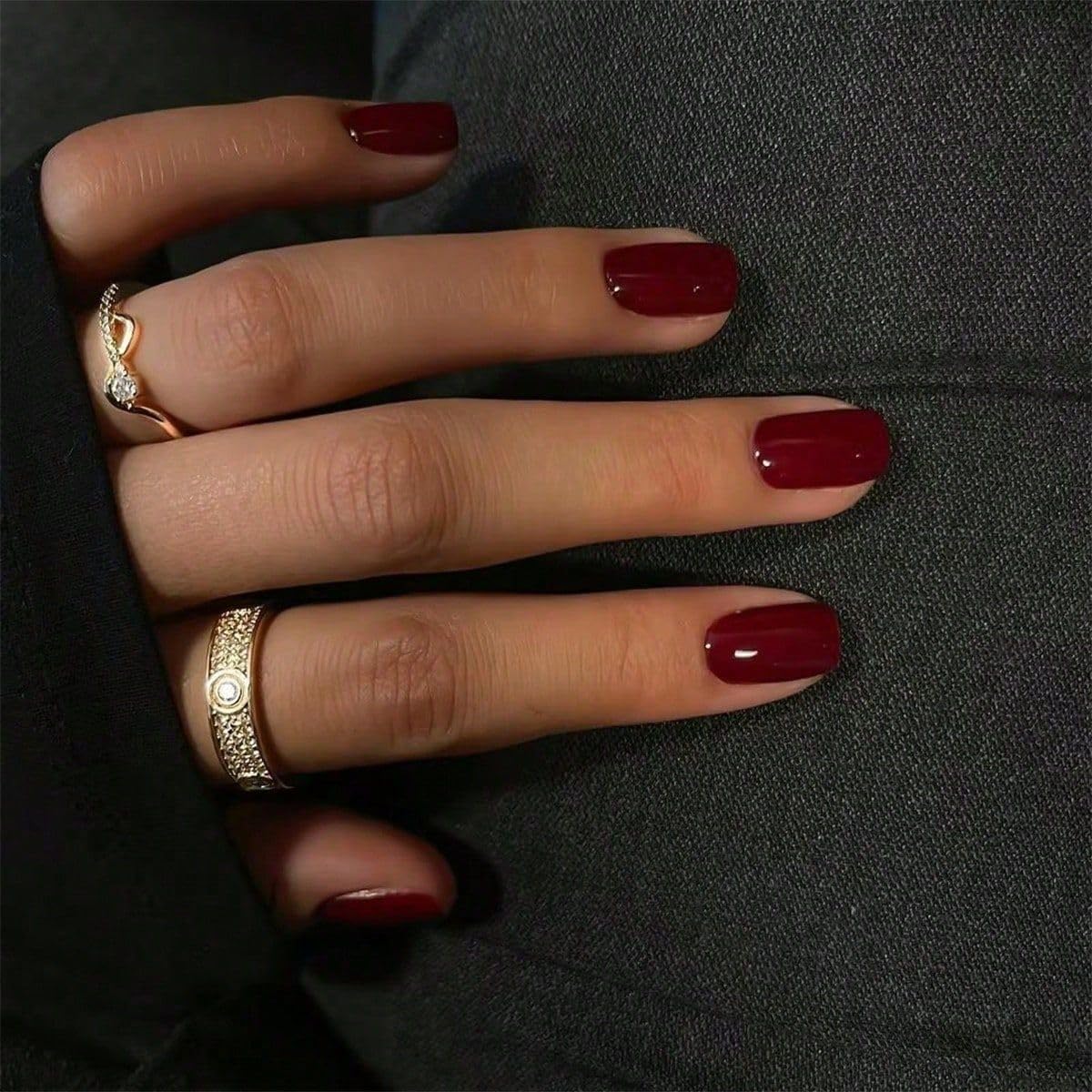 Wine Red Press on Nails Short Square, Burgundy Glossy Fake Nails Kit, Fashion Glossy Acrylic Press on Nails, Natural Stick on Nails, Thick Reusable Glue on Nails Short Press on Nails for Women, 24Pcs