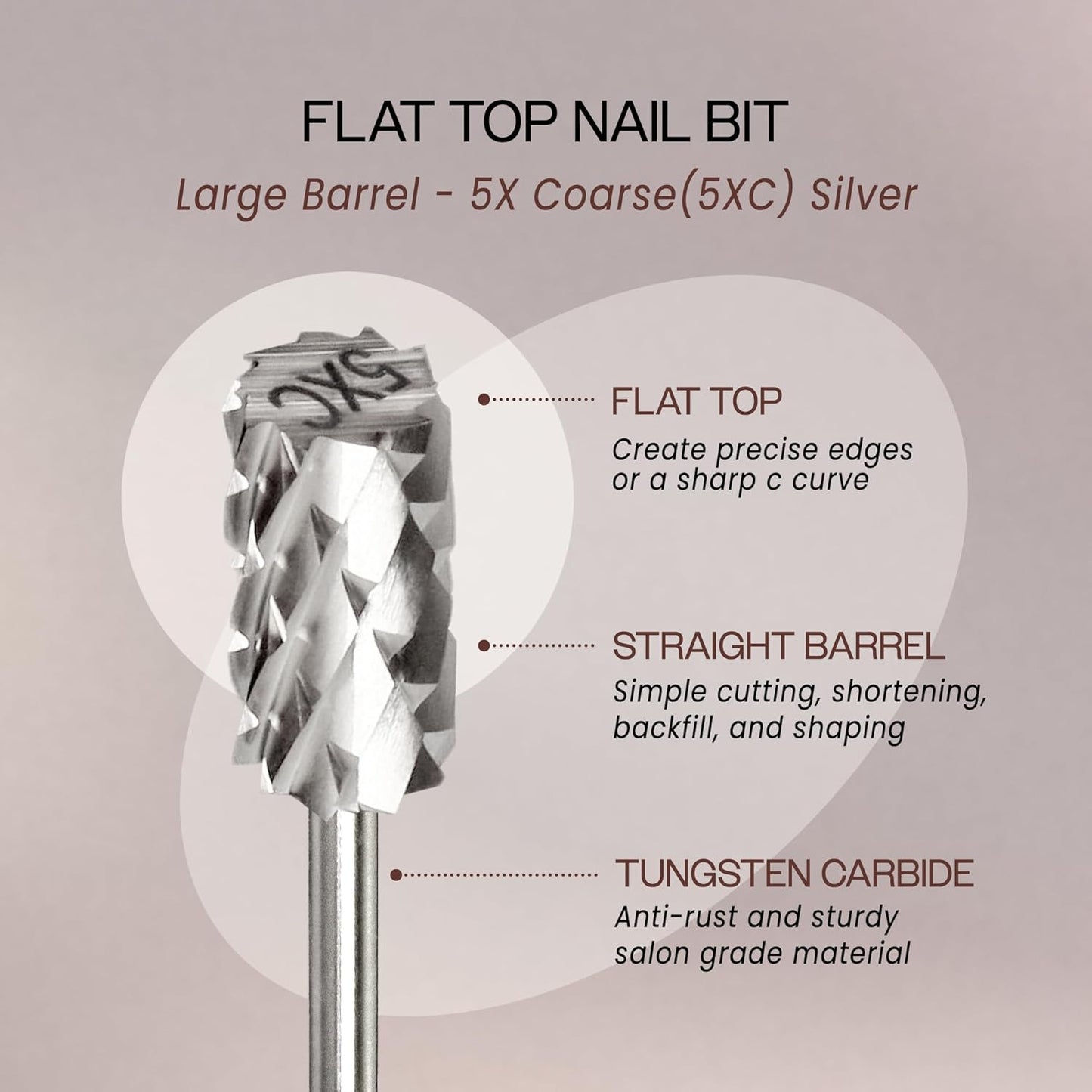 USA PANA 3/32" Shank Size Professional - Flat Top Large Barrel Carbide Bit - 5X Coarse to Extra Fine Grit - Nail Drill Bit for Dremel Machine (5X Coarse, Silver)