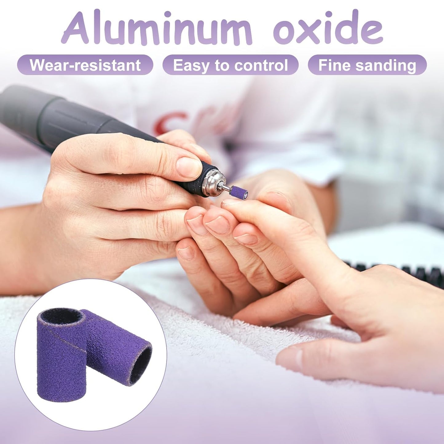 HARFINGTON 100pcs Small Sanding Bands 240 Grit for Nail Drill Bits Mini Sanding Band for Nails Gel Manicures Purple