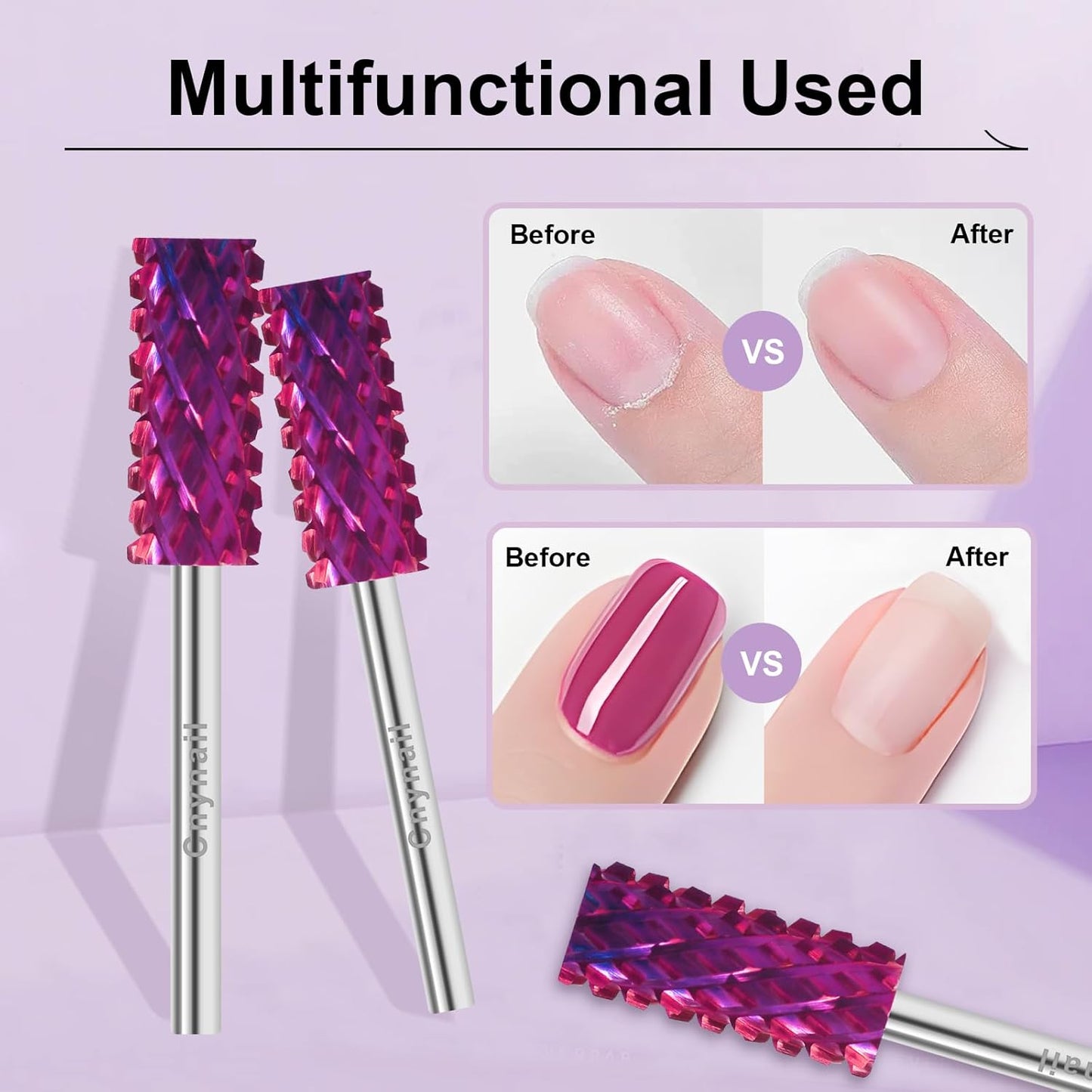 3/32" Small 5.35MM Barrel Bit Tungsten Carbide Nail Drill Bit Safety Bit for Gel & Acrylic Removal, 2- Way Rotating Efile Tip, Salon Electric File Accessory (4XC Girt, Purple)