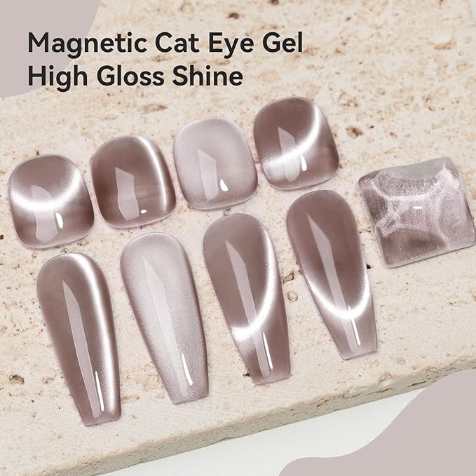 Cat Eye Gel Nail Polish 12ML, Crystal Moonlight Cateye Gel Polish With Magnetic Stick, Magnetic Glitter Holographic Nail Polish Glass Diamond Cats Eye Velvet Gray 1PC