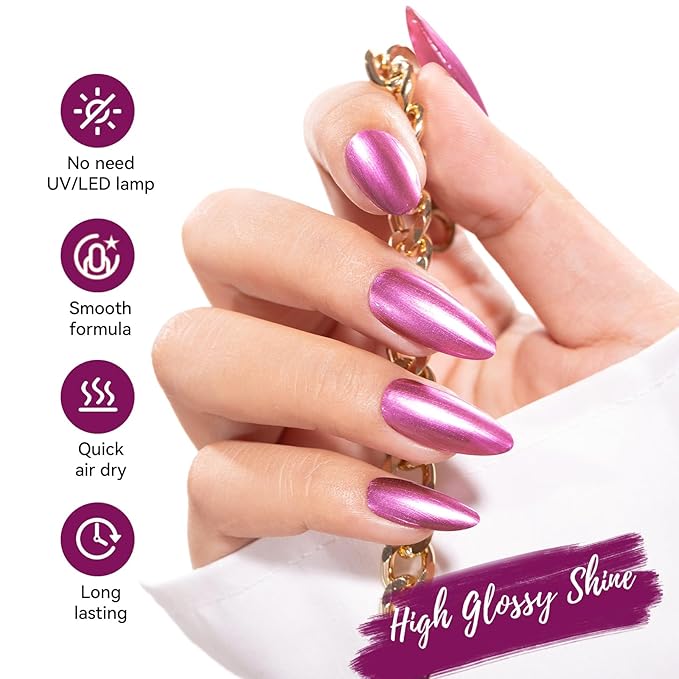 Metallic Purple Rose Nail Polish with Base Top Coat 3-in-1 Clear Fast Air Dry Fingernail Polish Duo, Non-Gel, Nail Strengthener Polishes, Opaque, Glossy Luxury Nail Art Gift for Women Girls