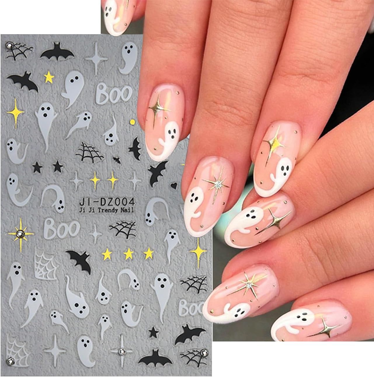 Halloween Nail Sticker 6Sheets Dark Halloween Crystal Star Spider Web Ghost Skull Nail Stickers for Nail Art,Halloween Pumpkin Nail Decals 3D Design Self-Adhesive Nail Supplies DIY Manicure Decoration